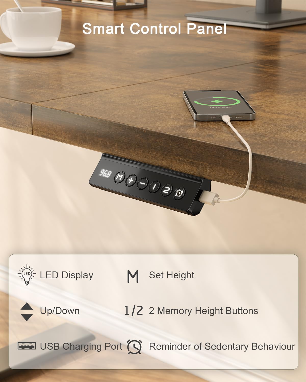 JUMMICO 140x60cm Electric Standing Desk with USB Charging Height Adjustable Desk with Sedentary Reminder Stand Up Desk with Splice Board for Home