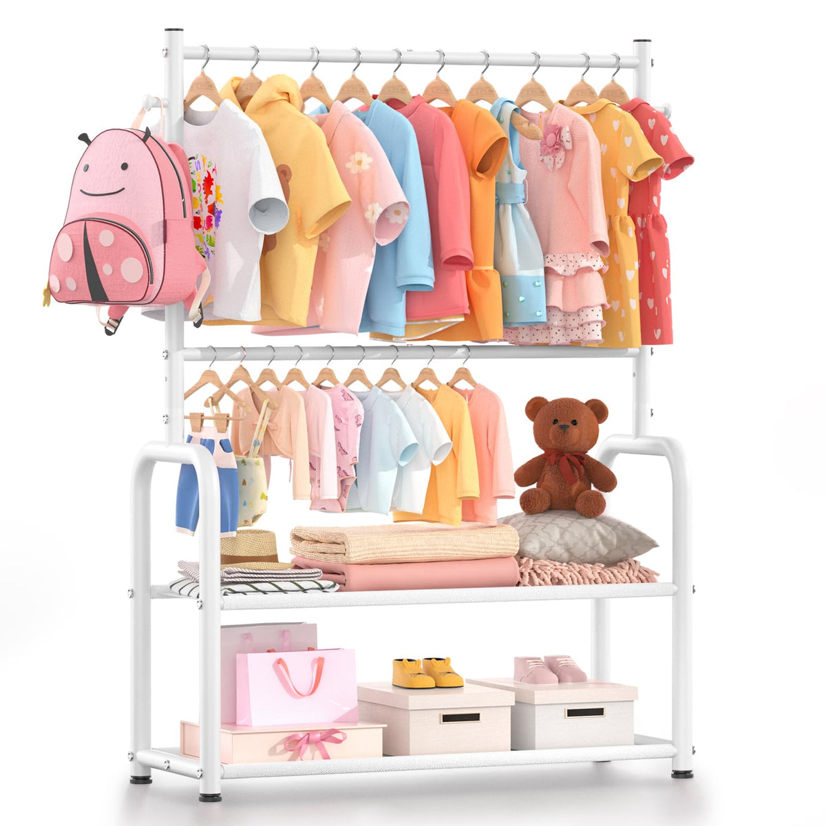 Kids Clothing Rail, Adjustable Toddler Dress Up Storage Rack, White