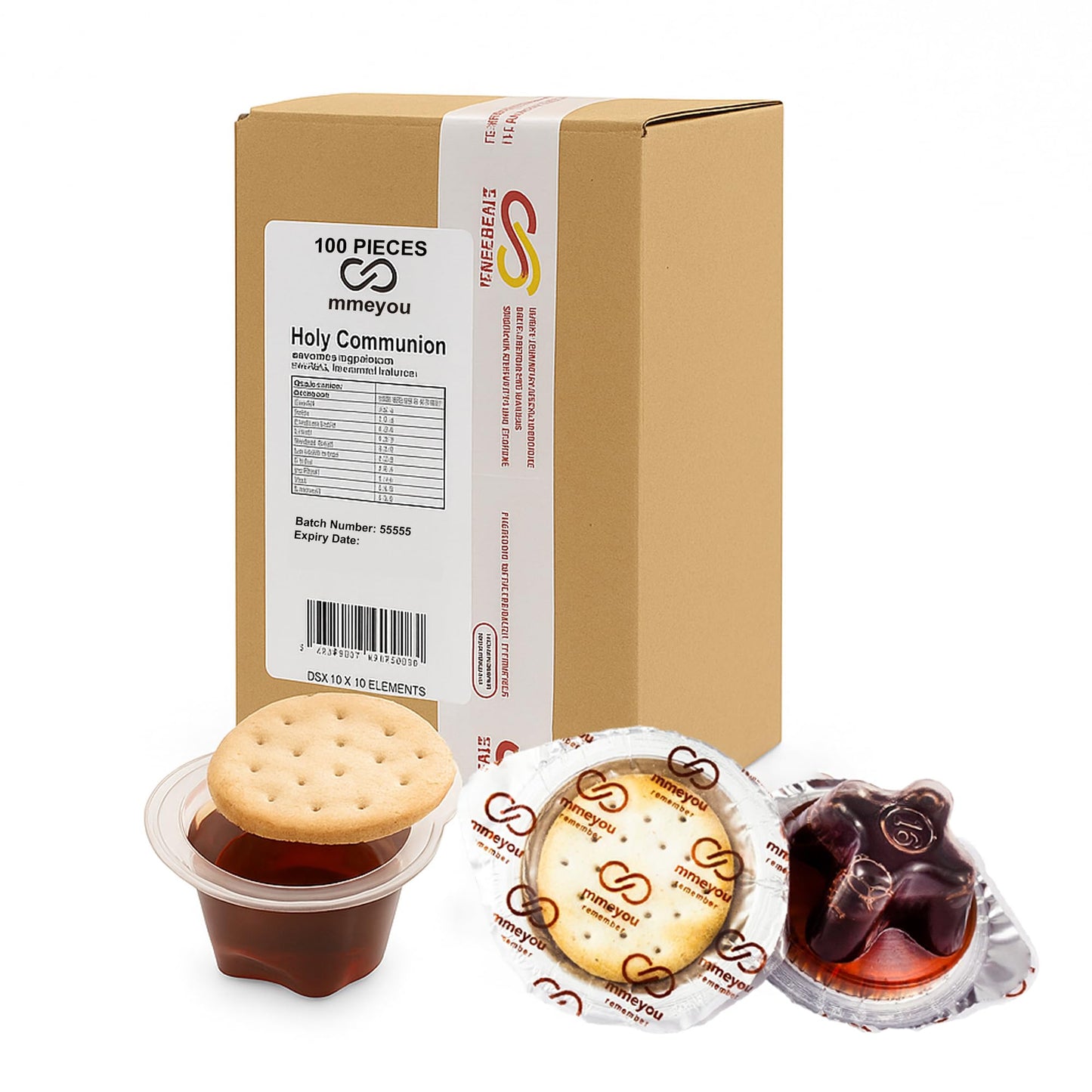 Mmeyou (Count 100) Packaged Holy Communion Crackers Prefilled Communion Wine Mmeyou Communion Cups Jewish Matzo Cracker with Red Grape Juice - All in