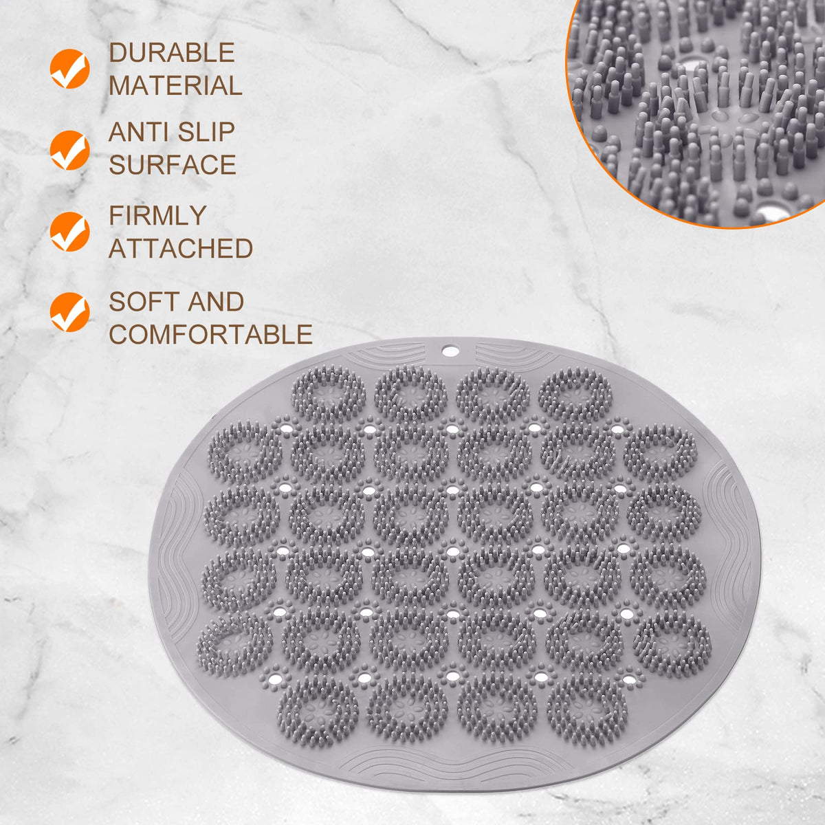 sourcing map Bath Tub Shower Mat, 11.8" x 11.8" PVC Non-Slip Round Shape Shower Mat with Drain Holes, Suction Cups for Bathroom Bathtub, Grey