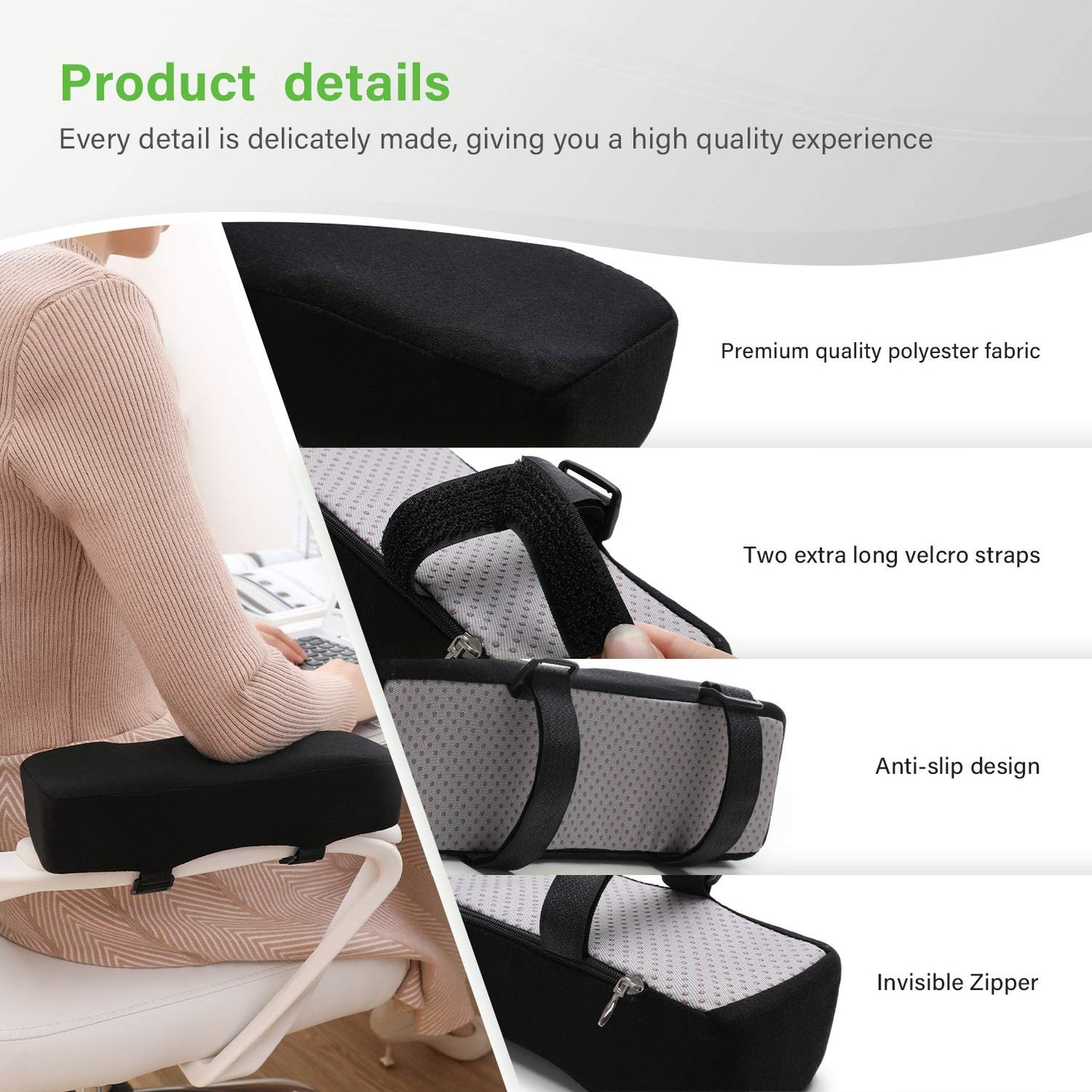 LargeLeaf Extra Thick 2 inches Ergonomic Office & Gaming Chair with Memory Foam Armrest Pads - 2-Piece Set