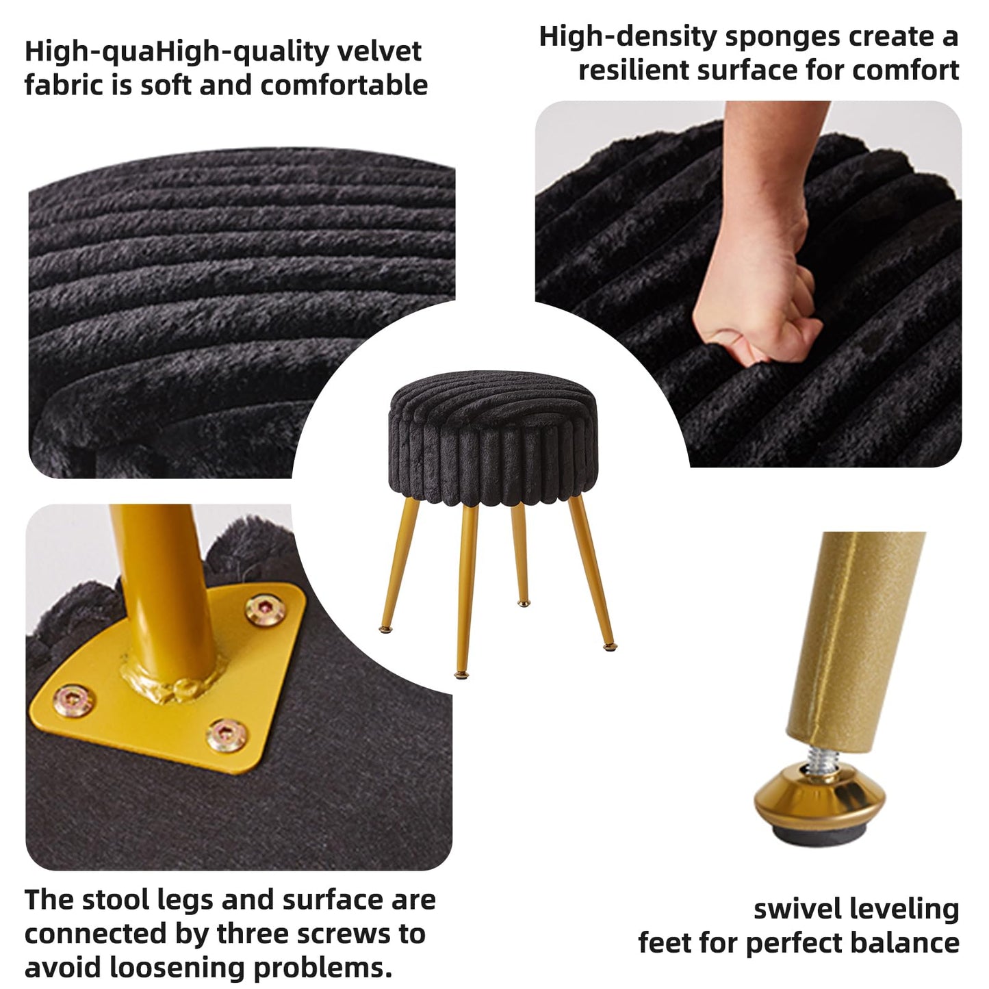 Aibiju Dressing Table Stool with Storage, Footrest Stool, Makeup Vanity Chair with 4 Metal Legs, with Anti-Slip Feet, for Makeup Room, Bedroom