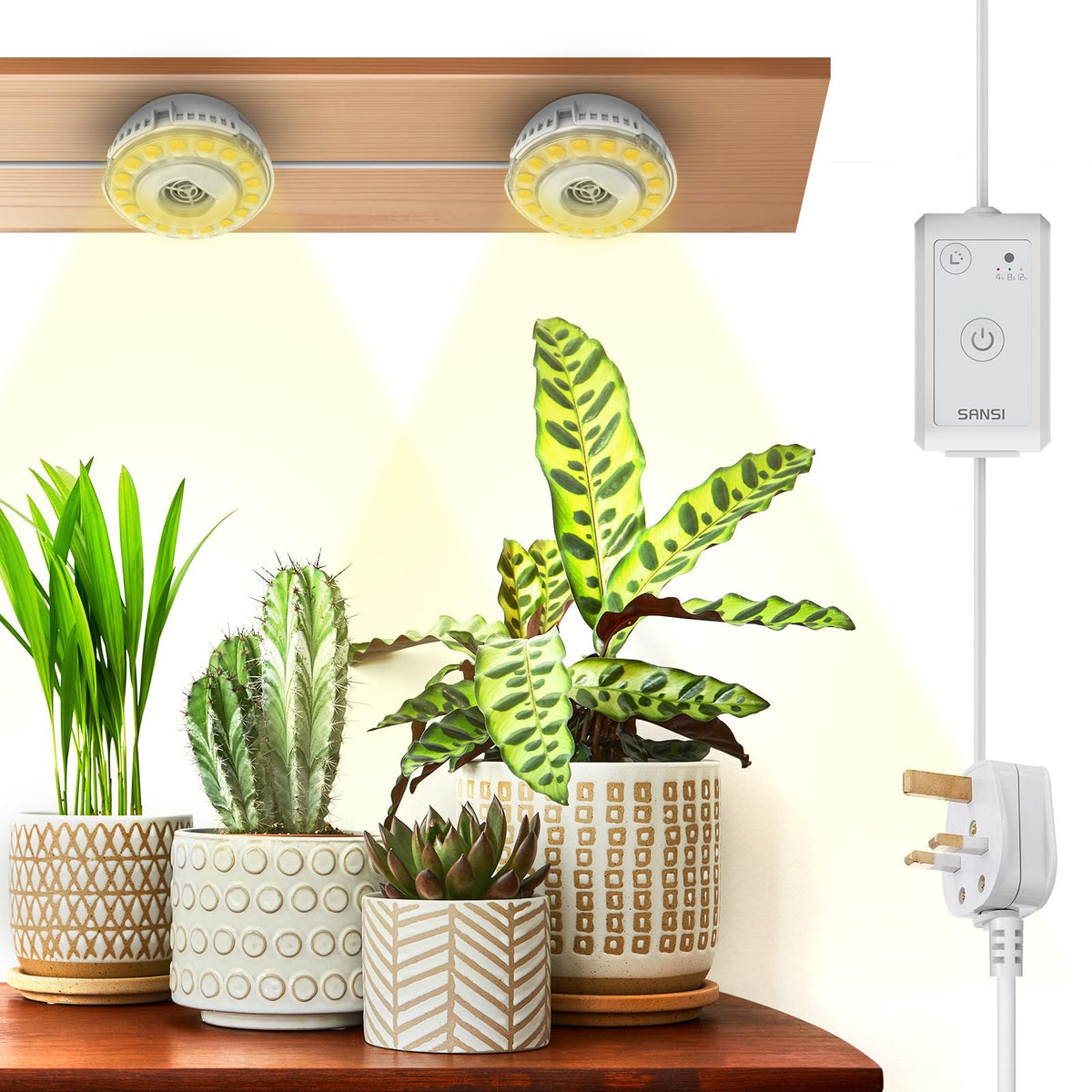 SANSI Dimmable Puck Grow Light for Indoor Plants, 150W Equivalent Full Spectrum LED Plant Lamp with Timer 4H/8H/12H, 4 Level Brightness, Ceramic Tech