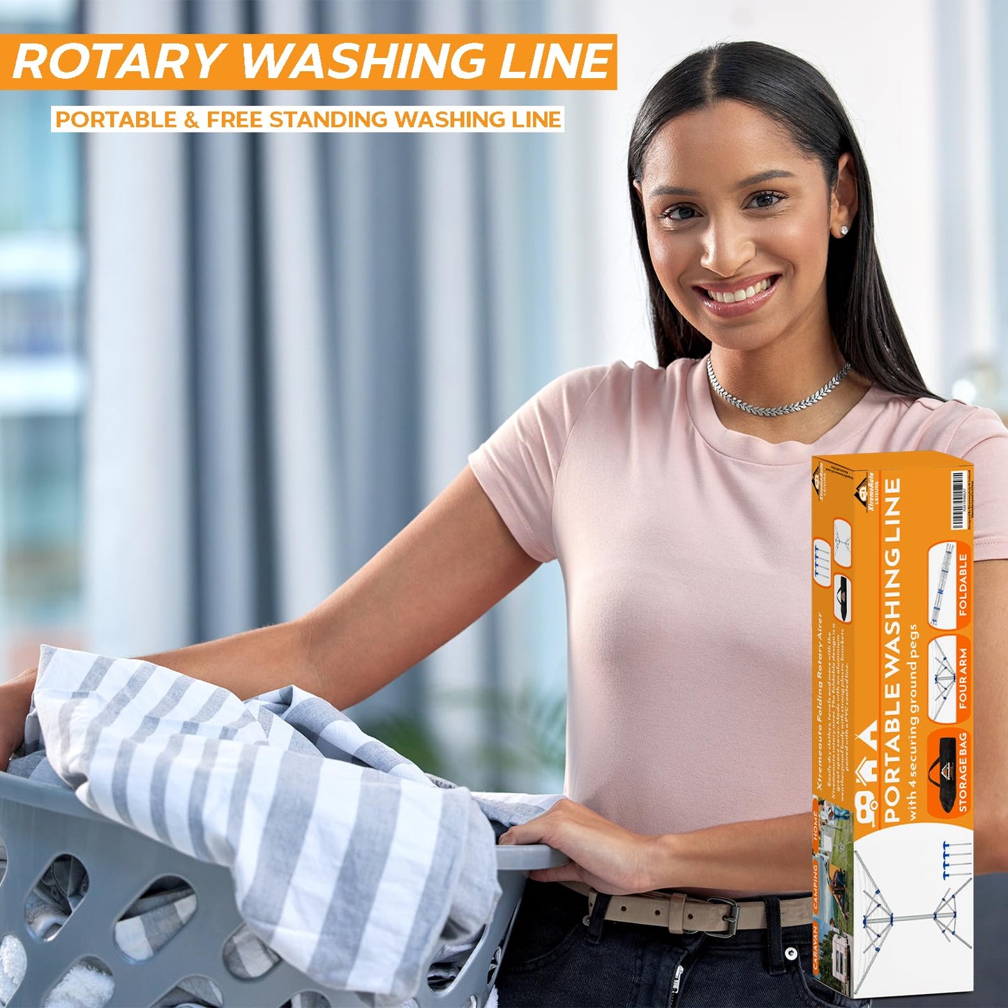 Xtremeauto Aluminium Rotary Washing Line Airers, Clothes Airer Outdoor, Portable, Foldable & Freestanding 4 Arm For Indoor & Outdoor Dryer Caravan,