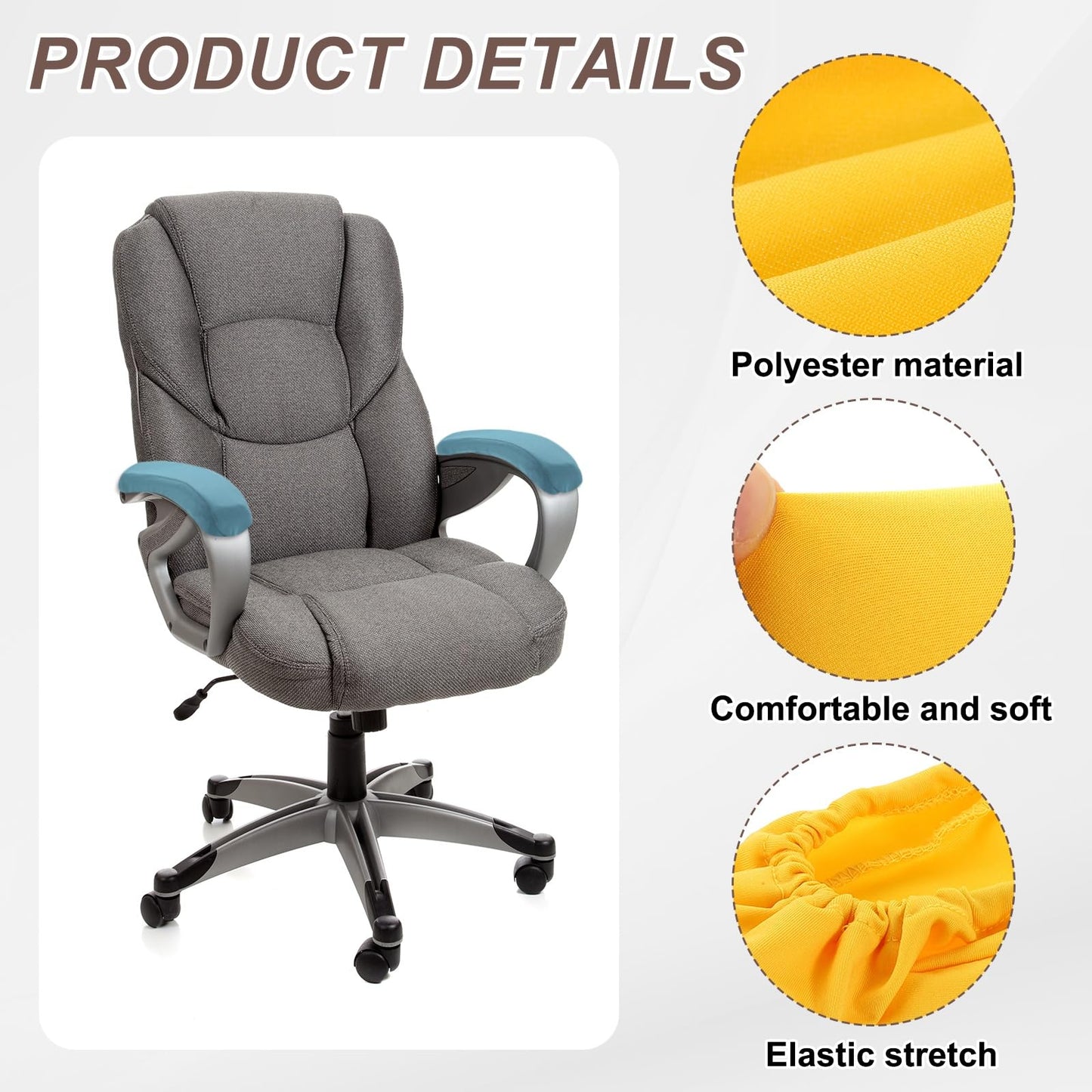 sourcing map Chair Armrest Slipcovers Covers, 32 x 8cm Polyester Removable Seat Hand Rest Protector for Office Chairs Desk Chair(Yellow)