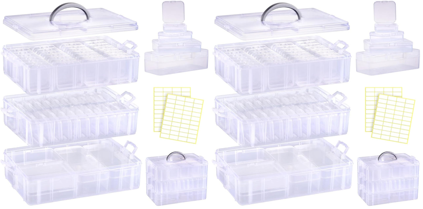 Funtopia Craft Organiser 118 Pack, 3-Tier Stackable Container Box with Lids and 56 Pcs Small Plastic Storage Box, Mini Clear Bead Storage for Jewelry