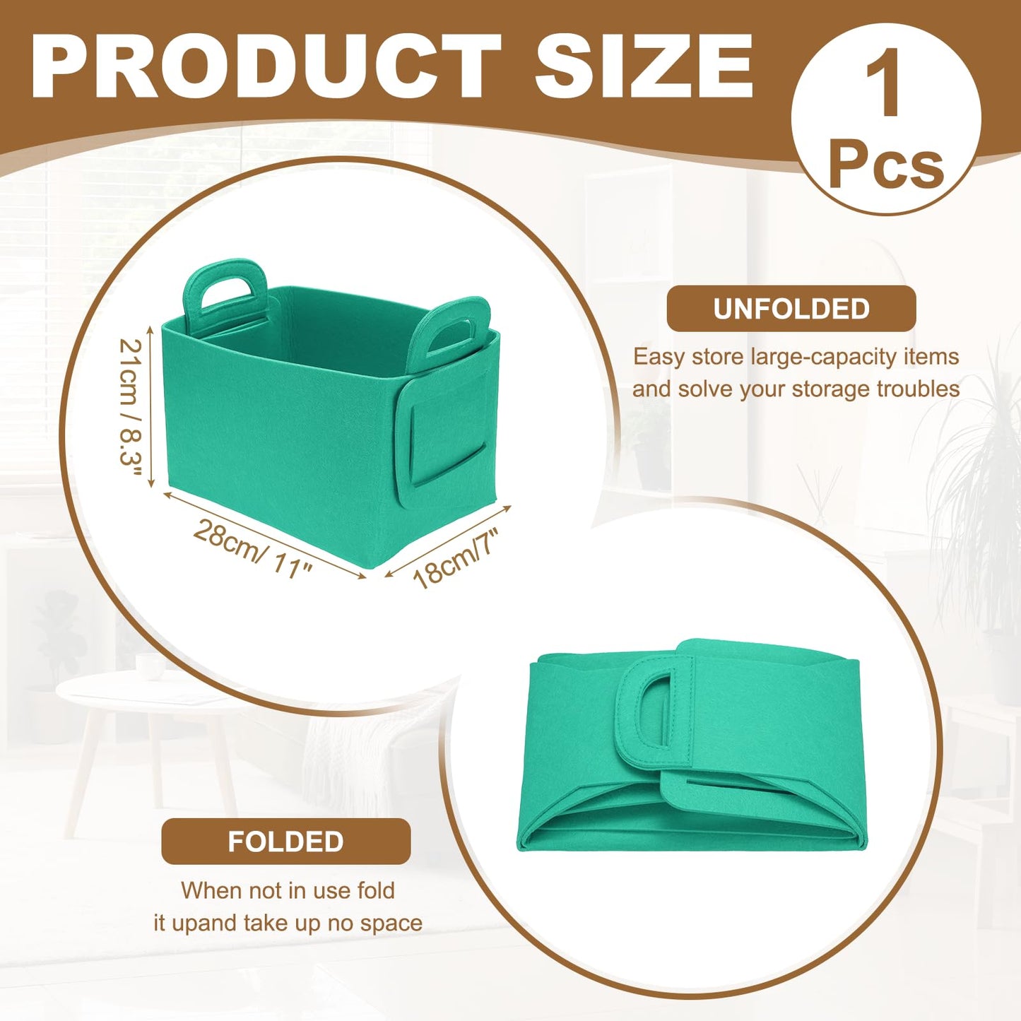 sourcing map Felt Storage Bin, 28 x 18 x 15cm Foldable Organizer Basket with Handles