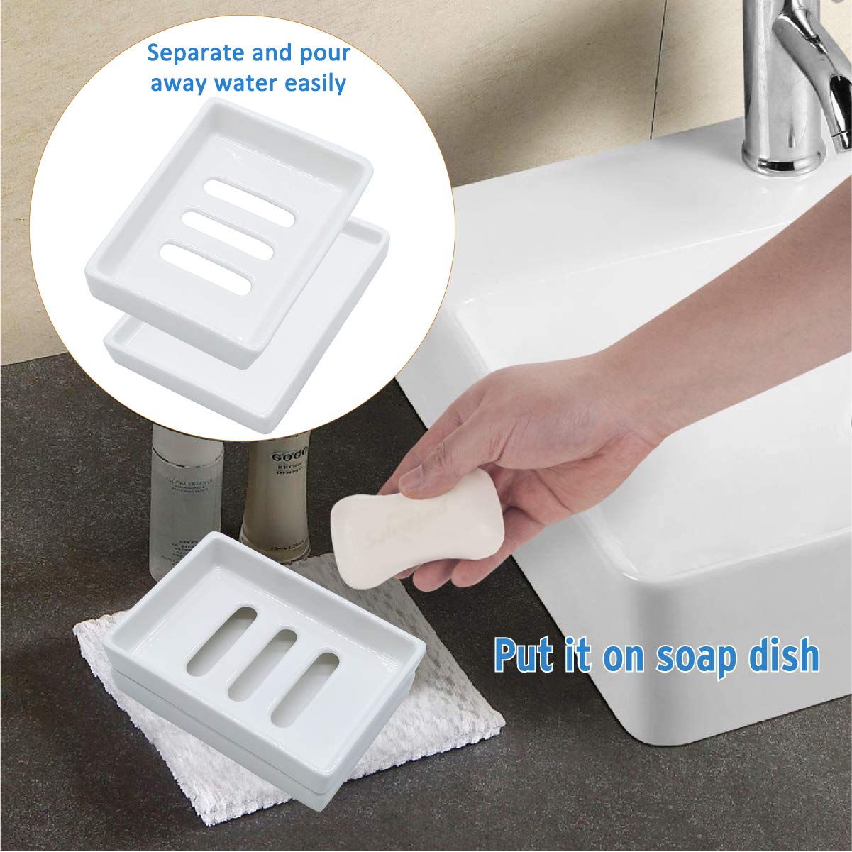 Lofekea Ceramic Soap Dish, Showe Bar Soap Holder, Soap Dishes for Bathroom