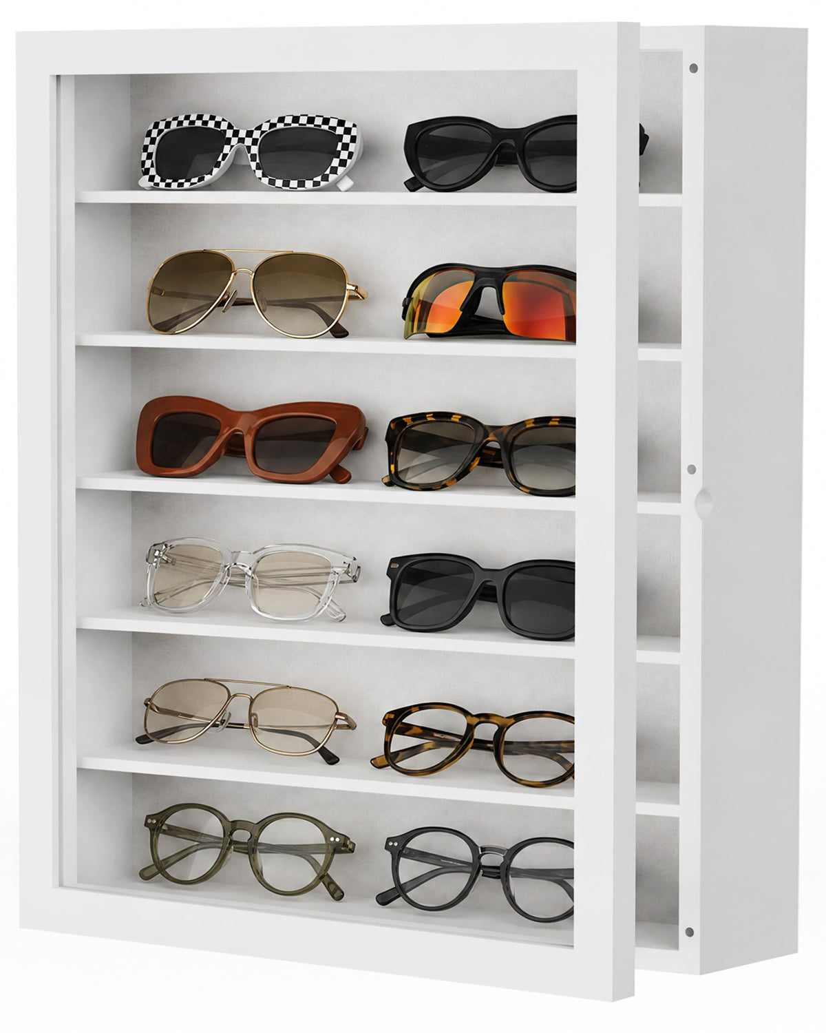 TJ.MOREE Sunglasses Organizer Storage Wall Mounted: 13 x 15.6 inches Eyewear Display Case Rustic Wood Eyeglasses Holder Large Glasses Storage