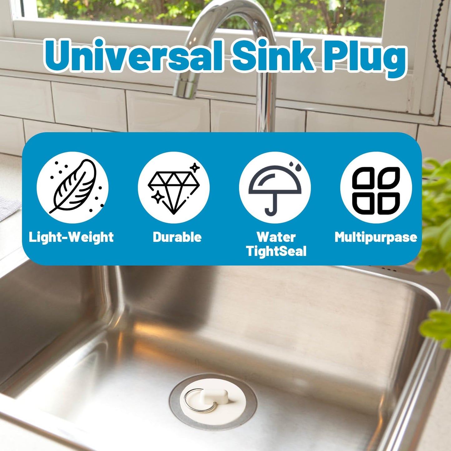 Sink Plugs, Bath Plug Replacement, Universal Bath Plug, Set of 8, Durable Rubber Design, Fits Most Sink and Bathtub Drains, Easy to Install and Remove
