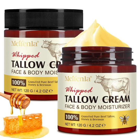 Beef Tallow Skin Care, 100% Grass Fed Beef Tallow Moisturiser for Face Body, Organic Tallow and Honey Balm, Unscented Natural Tallow Face Cream for