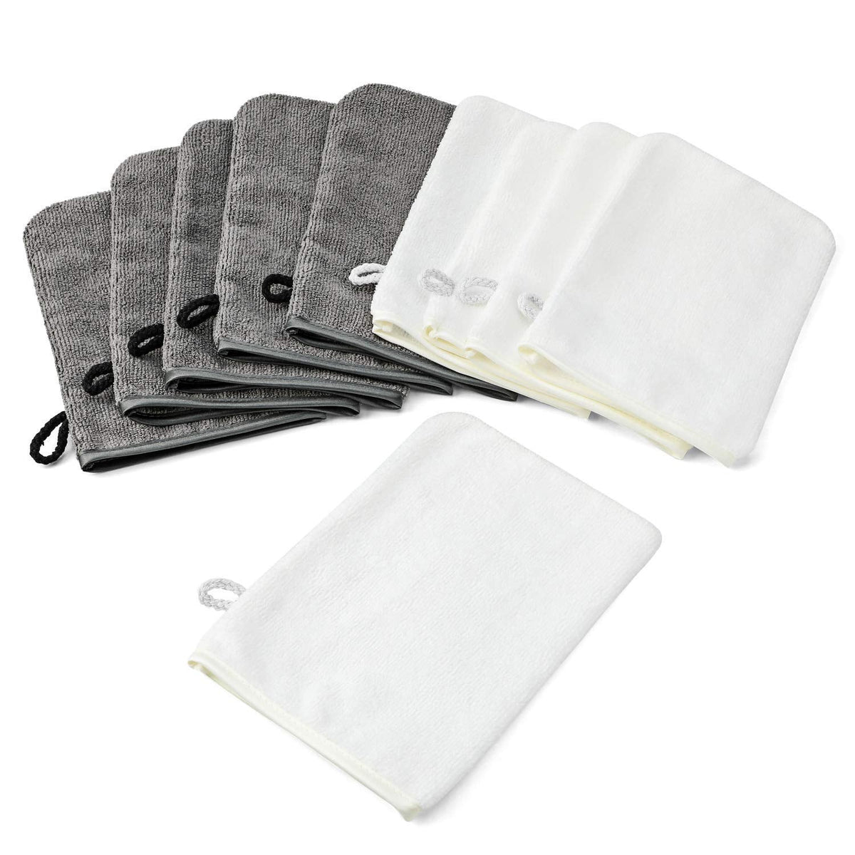 PHOGARY Microfibre Body Wash Mitts Set (10pcs) Flannels Soft Shower Face Mitts, Bath SPA Cloth, Reusable Makeup Remover Mitt Gloves, 15x21 cm