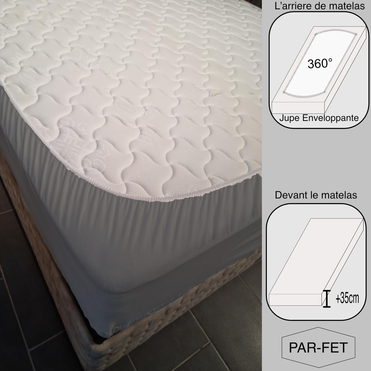 Cotton Mattress Protector, Waterproof, Quilted with Anti-Allergic, Anti Dust Mite, Soft and Quiet, Breathable (Grey, 100 x 200 cm)