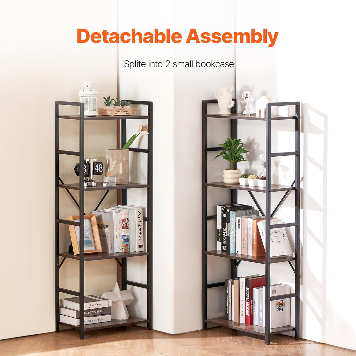 VEVOR Triple Metal Bookshelf, 11-Tier Industrial Bookshelf, Large Rustic Vintage Storage Bookcase with Open Shelves