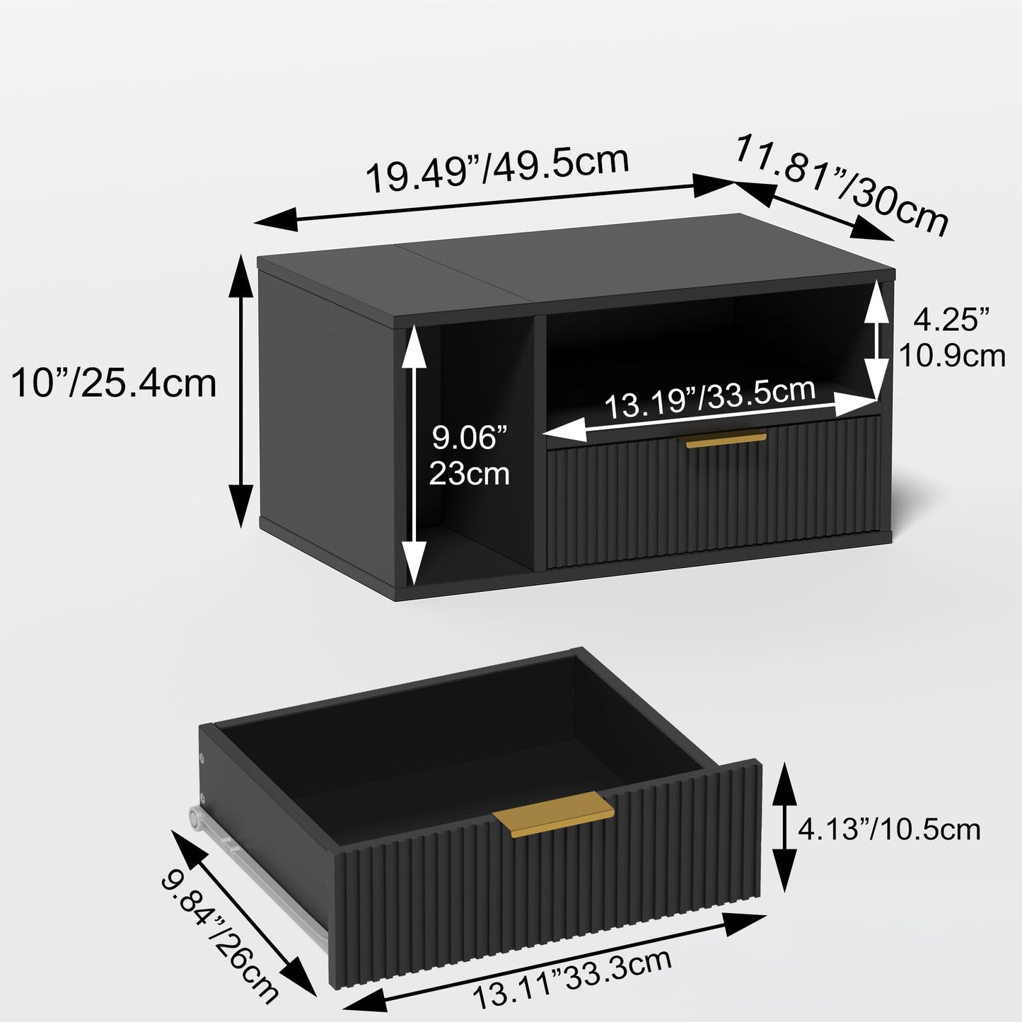 JERX Floating Bedside Table, Wall Mounted Nightstand with Storage Drawer Modern Wooden Bedside Table for Bedroom Black