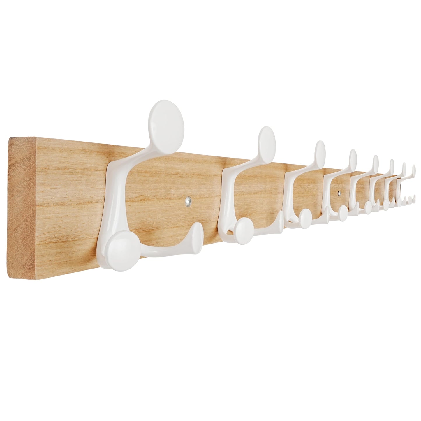SKOLOO 109 cm Natural Wood Coat Rack Wall Mount with 8 Triple Hooks - Ideal for Family Entrances, Classrooms, and Pet Supplies Storage
