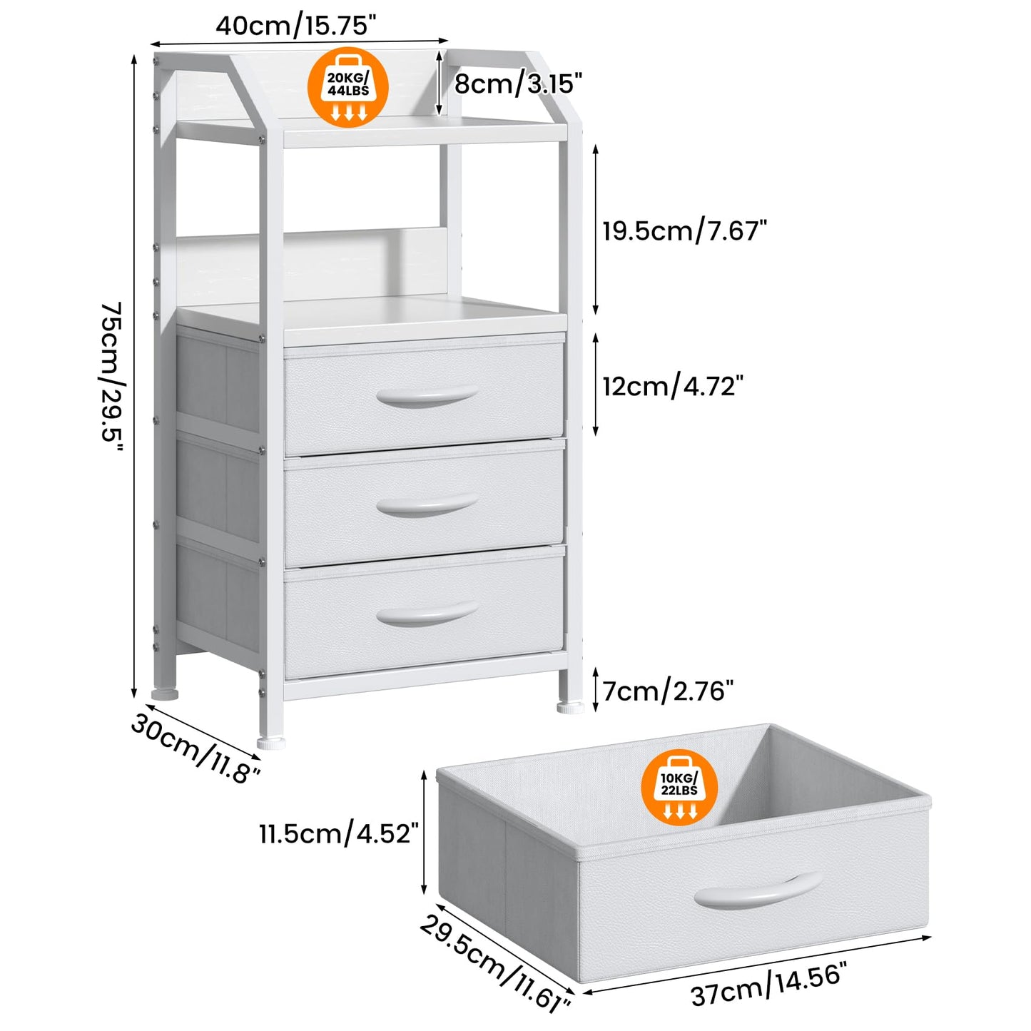 Feonase Bedside Table with 3 Fabric Drawers and Open Shelf, Nightstand for Bedroom, Living Room, Small Spaces – Metal Frame & Wooden Top