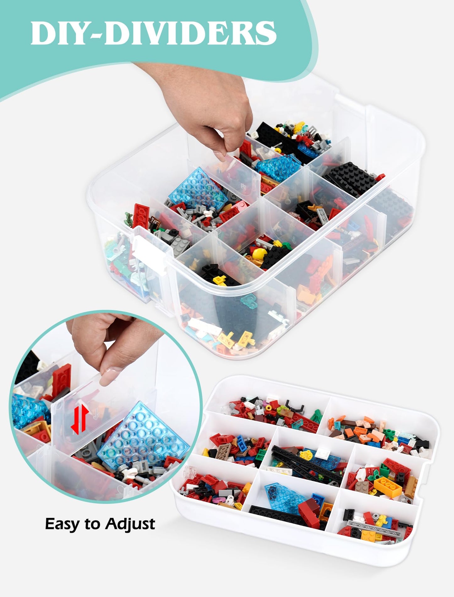 2 Layers Storage Organizer for Lego, Stackable Storage Box with Lids