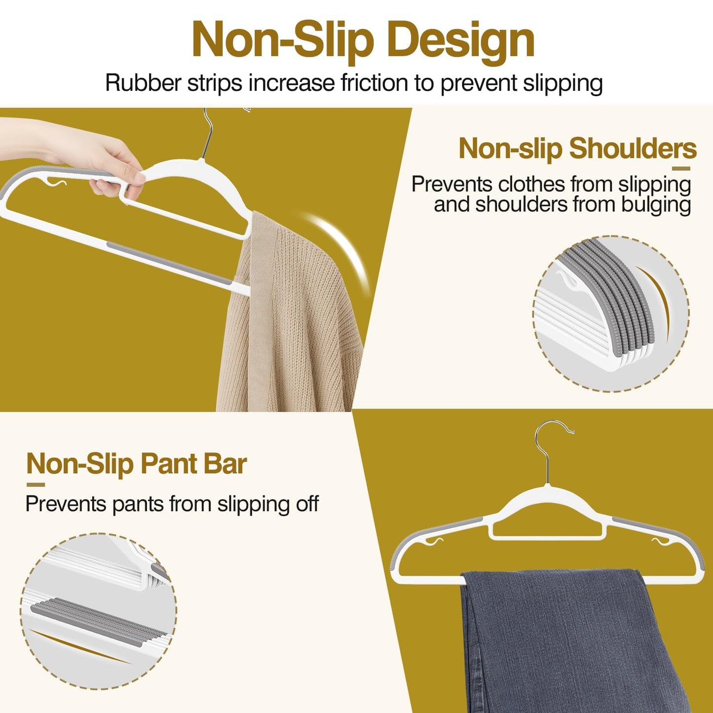 UEAKPIC Plastic Hangers 50 Pack,16.5inch/42cm Hangers-White & Dark Gray