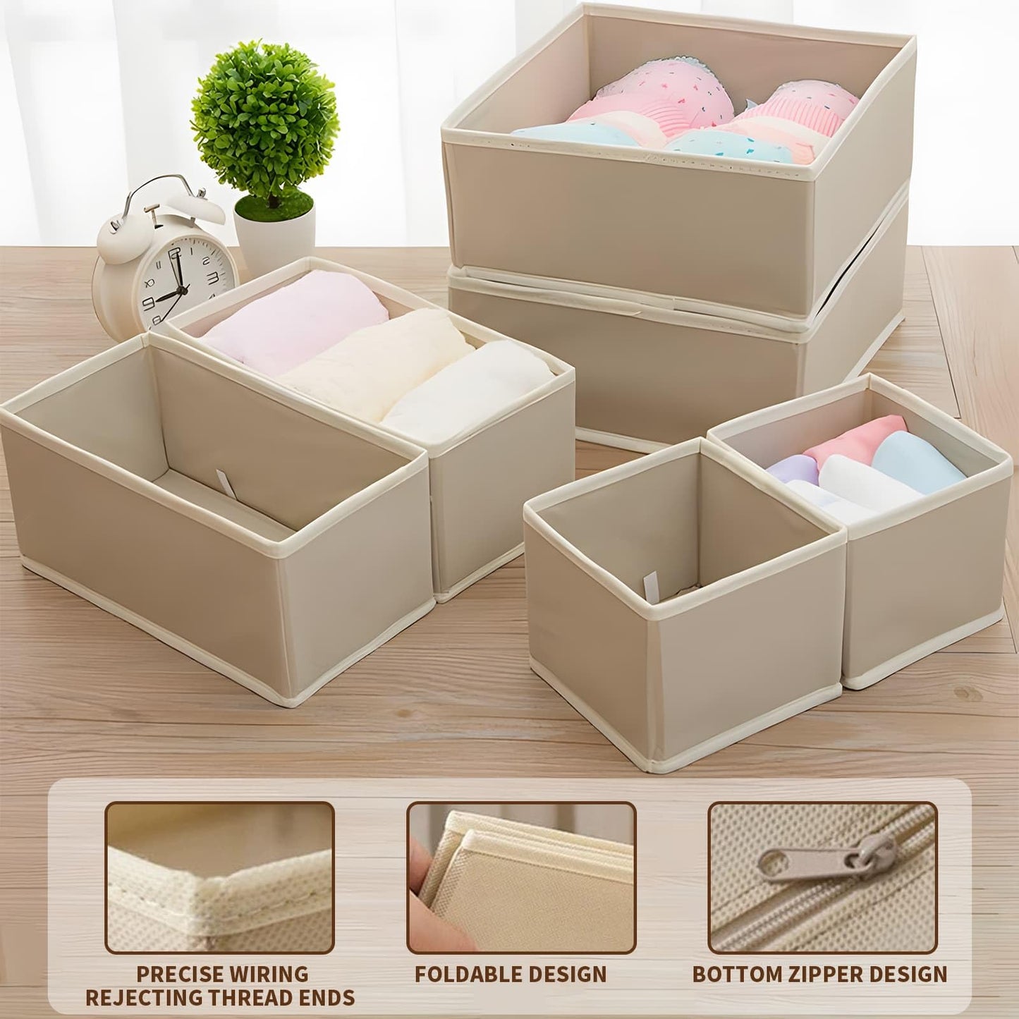 Clothes Drawer Folding Wardrobe Organisers 12-Piece Drawer Dividers(Khaki)