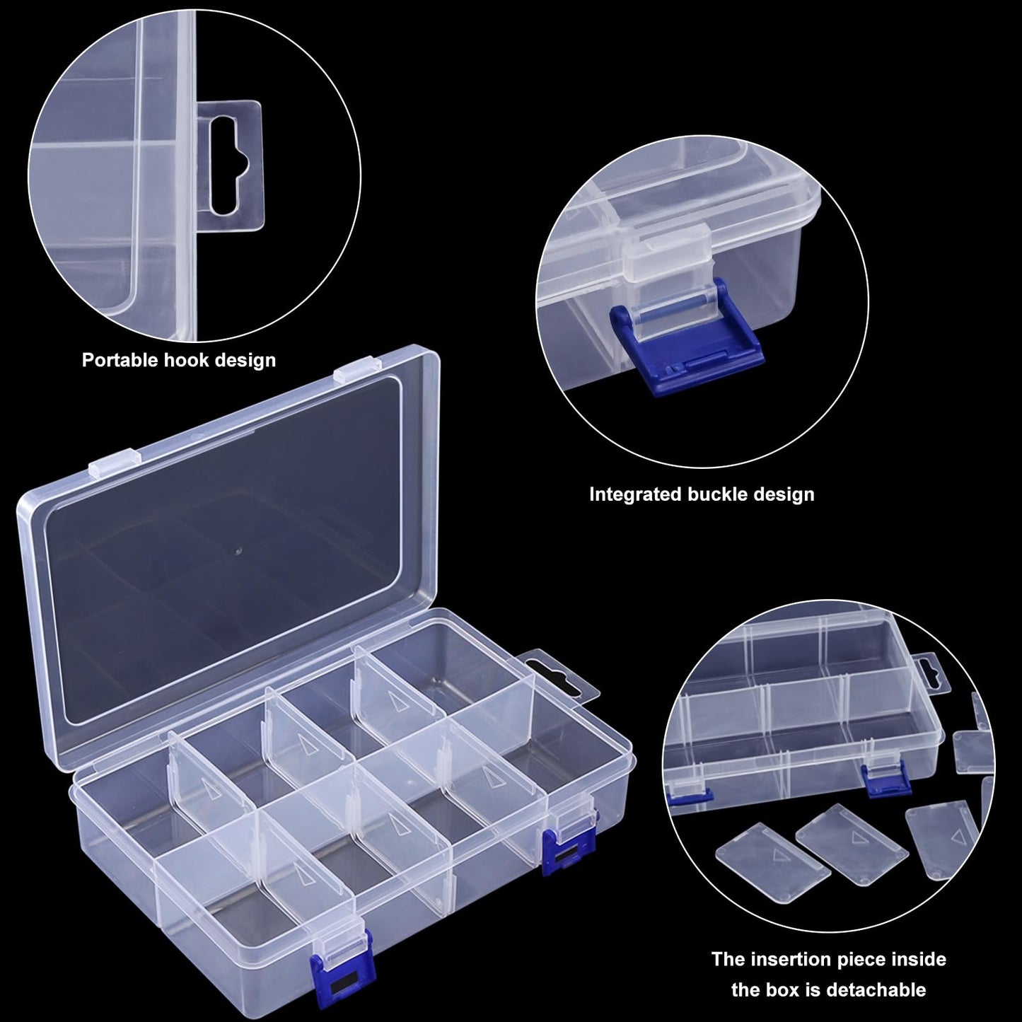 3Pcs Clear Craft Storage Boxes, Adjustable Dividers 8 Grids Plastic Tiered Organiser Diamond Embroidery Box