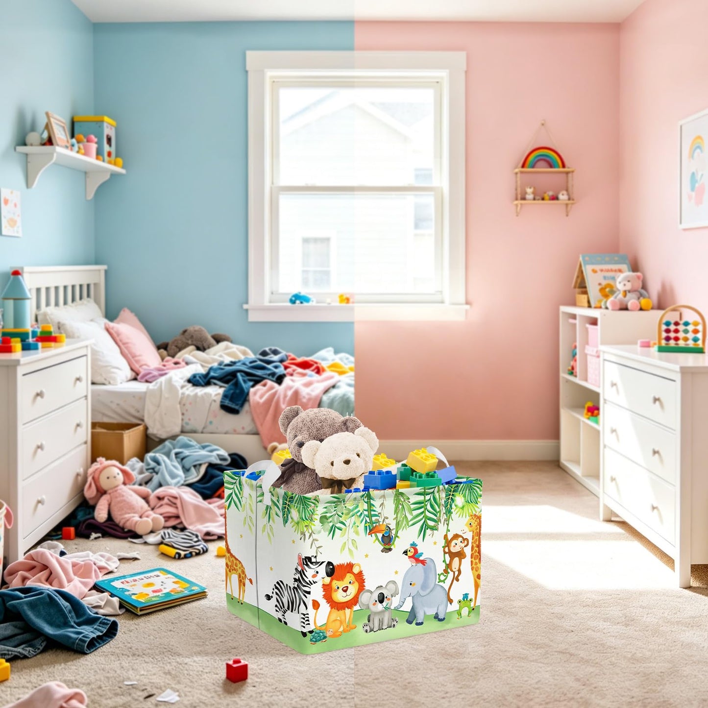 Clastyle 36L Kids Laundry Basket Forest Animals Clothes Toys Storage Box