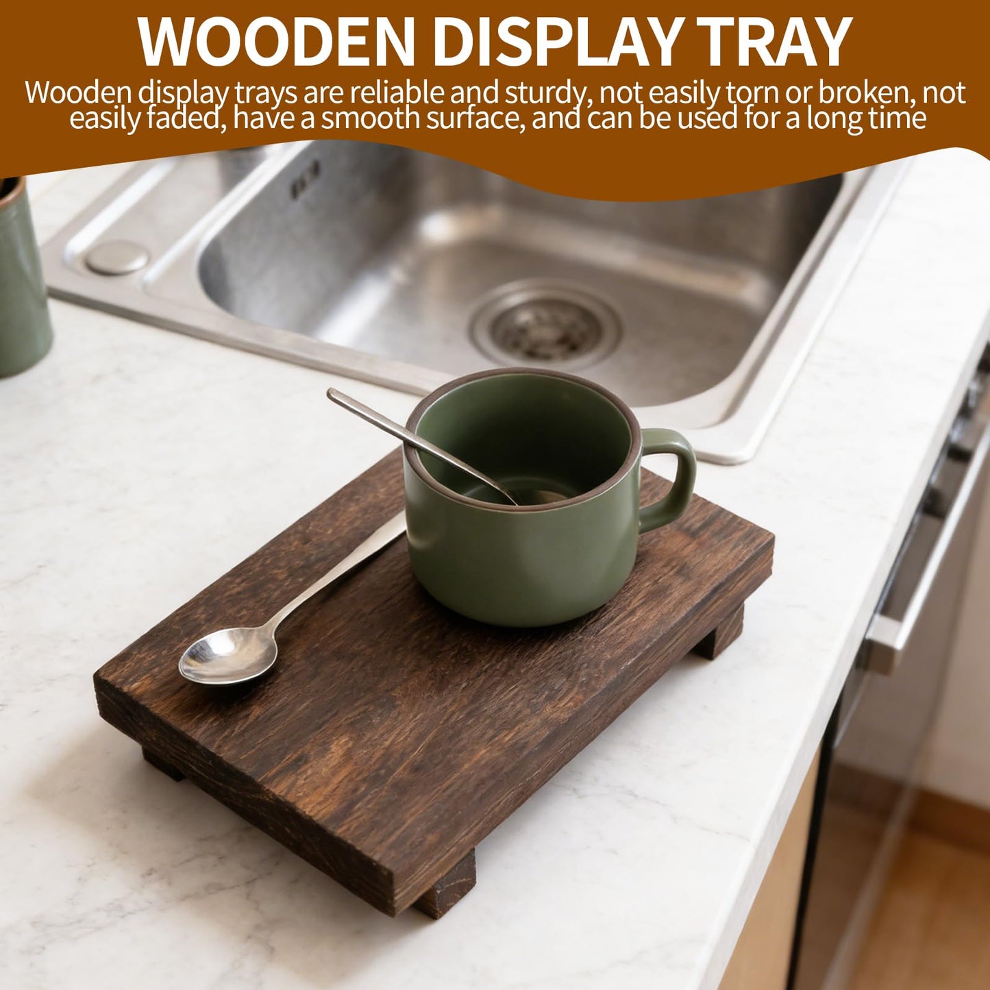 2 Pcs Wooden Trays for Display, Candle Tray Kitchen Decor Wooden Display Stand for Bottles Candle Home Decoration