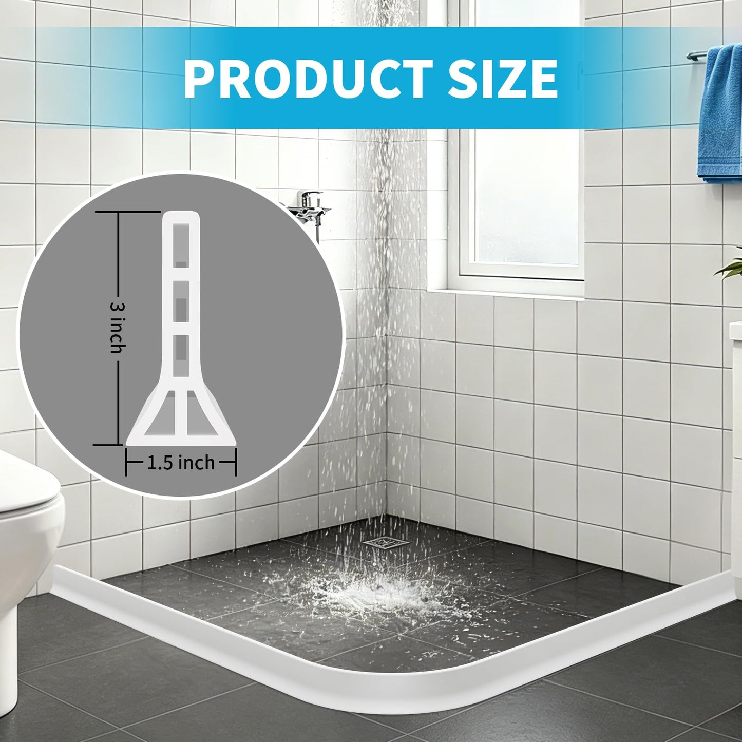 DLYYPLUS 3" High Collapsible Shower Threshold Water Dam 67"/1.7M Water Stopper Barrier Keeps Water Inside Threshold Dry and Wet Separation for