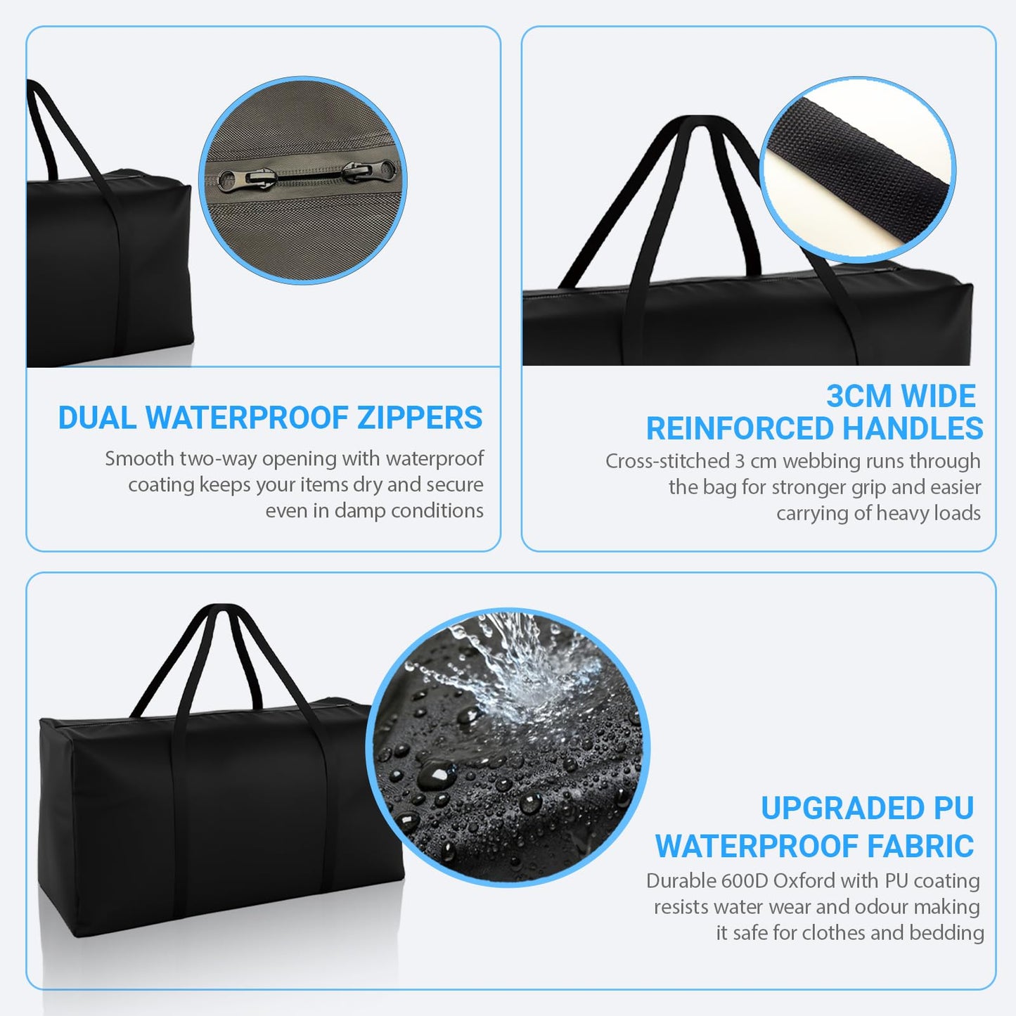 NCEDN 180L Extra Large Waterproof Storage Bags - Upgraded 600D PU Fabric, Dual Zippers, Includes Luggage Tag, Ideal for Moving House