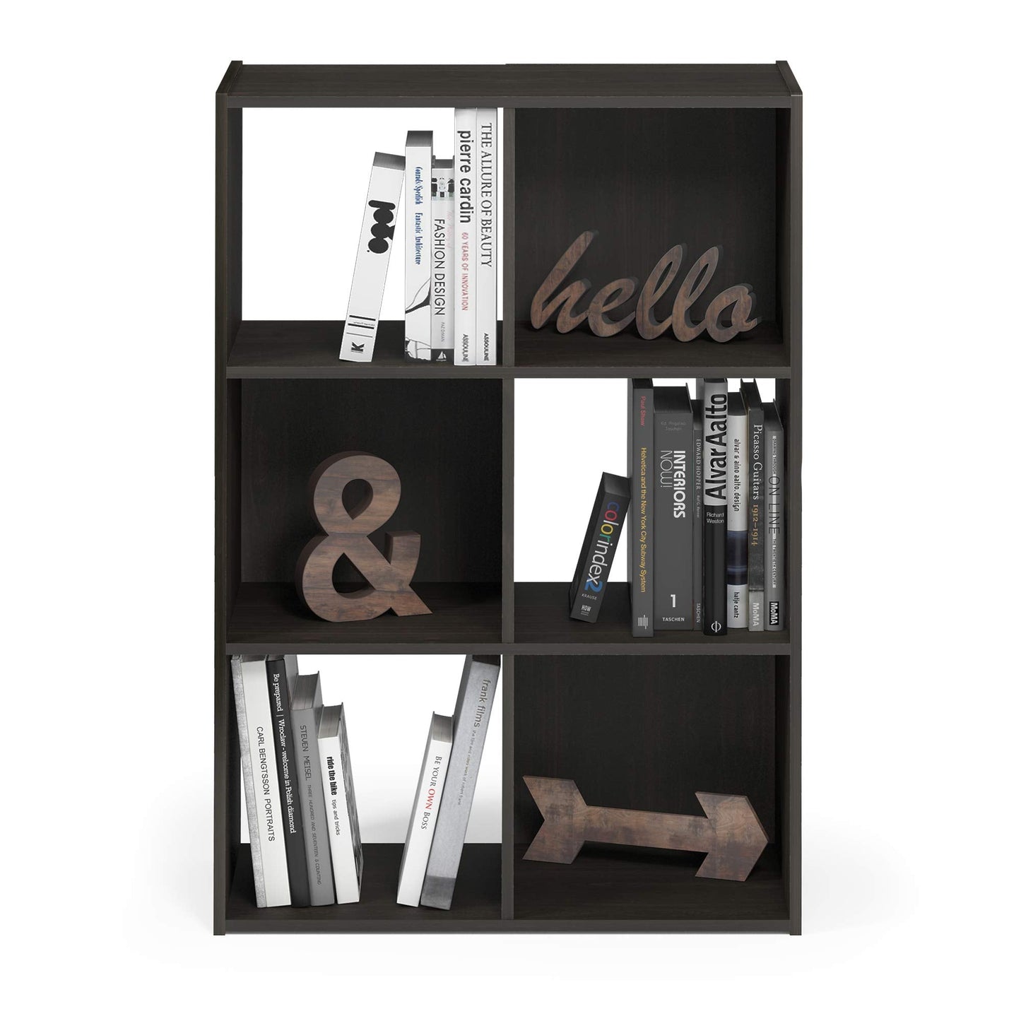 Furinno PELLI Book Shelf, 3x2 Bookshelf, Cube Storage Organizer Cabinet, 11.6 x 24.2 x 35.9, for Living Room, Bedroom, Home Office, Espresso