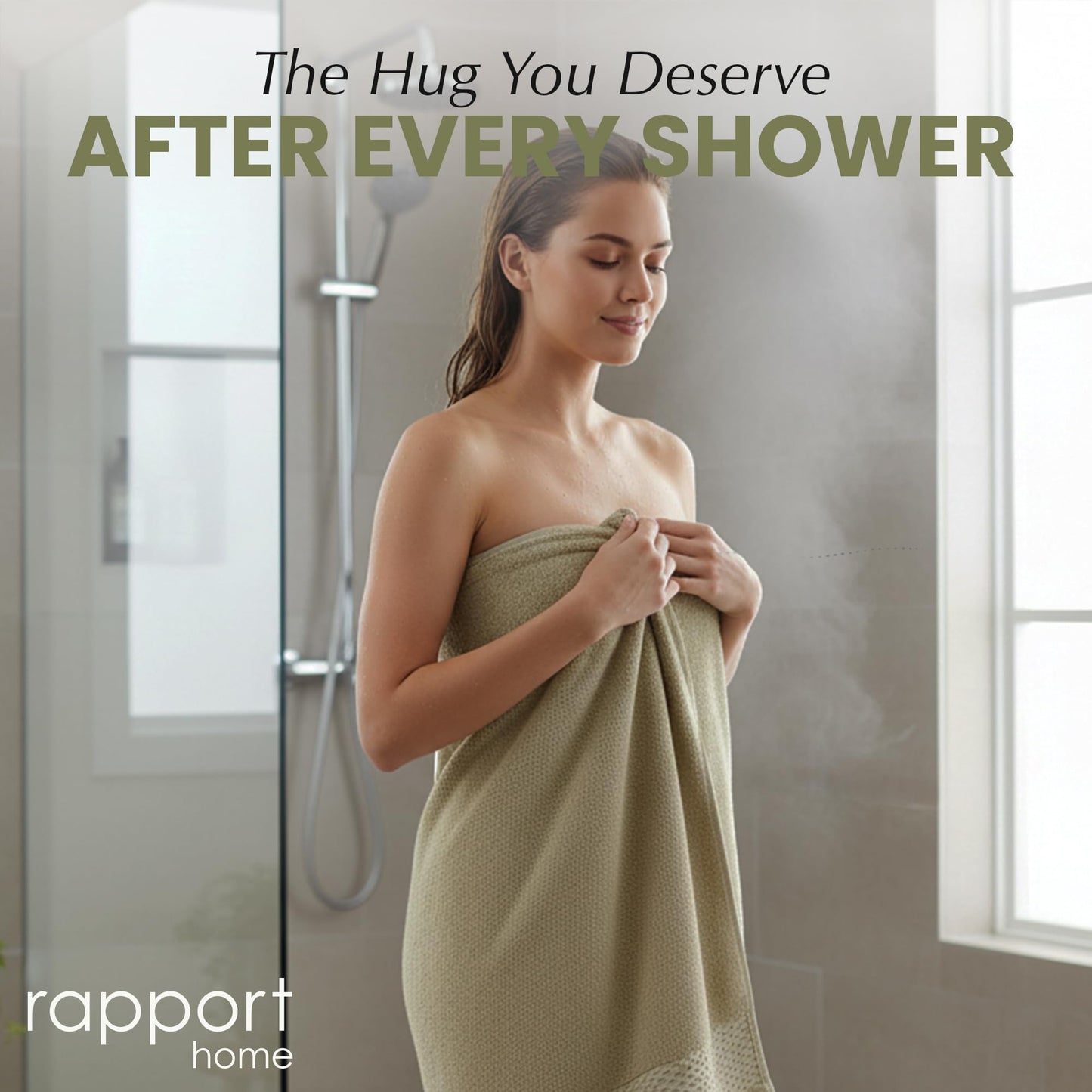 Rapport Home Eden Weave Bath Towels 2-Pack | Olive, 70x120cm | 100% Cotton 500gsm | Oeko-Tex Made in Green & BCI Certified