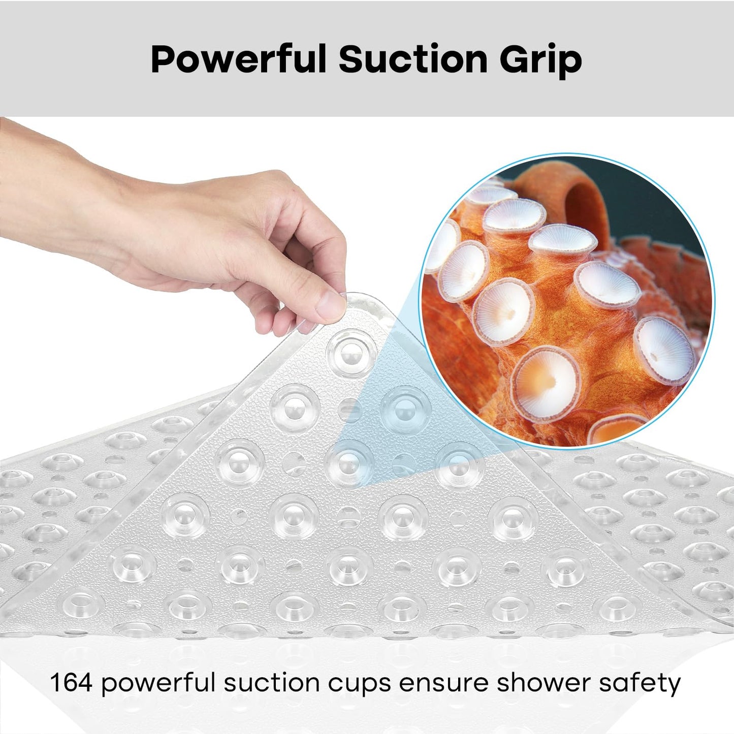 XIYUNTE Shower Mat Non Slip Anti Mould - 53 x 53cm Square Bath Mat Non Slip Shower Mats for Inside Shower