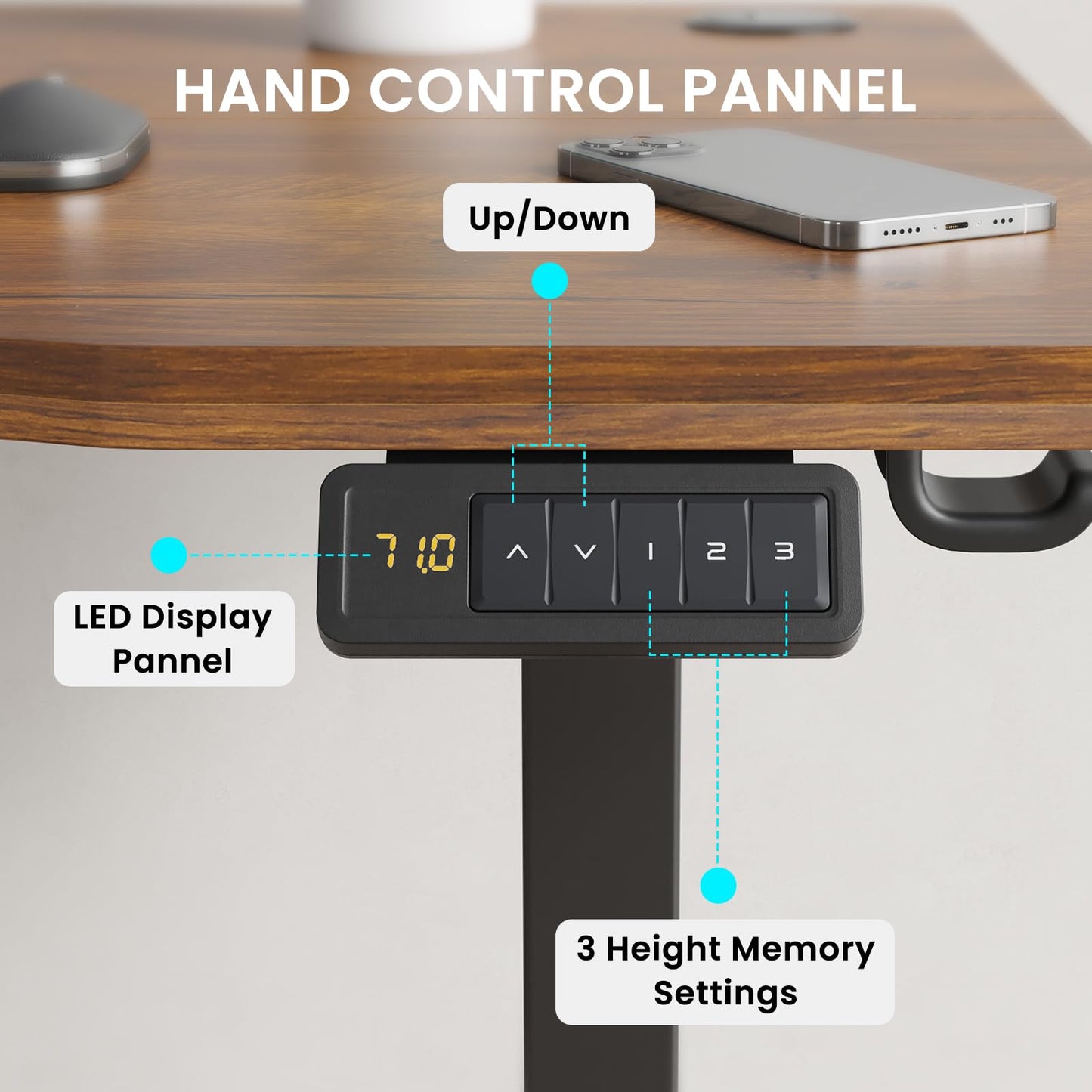 Farini U-Shaped Ergonomic Electric Standing Desk, 120x60cm, Height Adjustable Sit to Stand Desk with Memory Keypad & Headphone Hook for Home and
