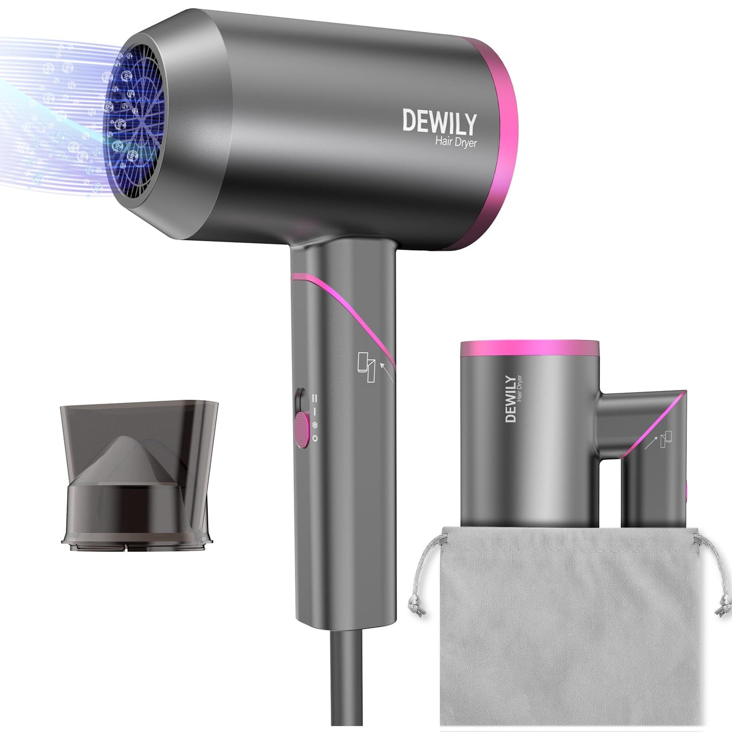 Hair Dryer Travel Hairdryers for Women Men-DEWILY Powerful Foldable Ironic Hair Dryers for Curly Hair and Straight Hair?Small Blow Dryer for Women
