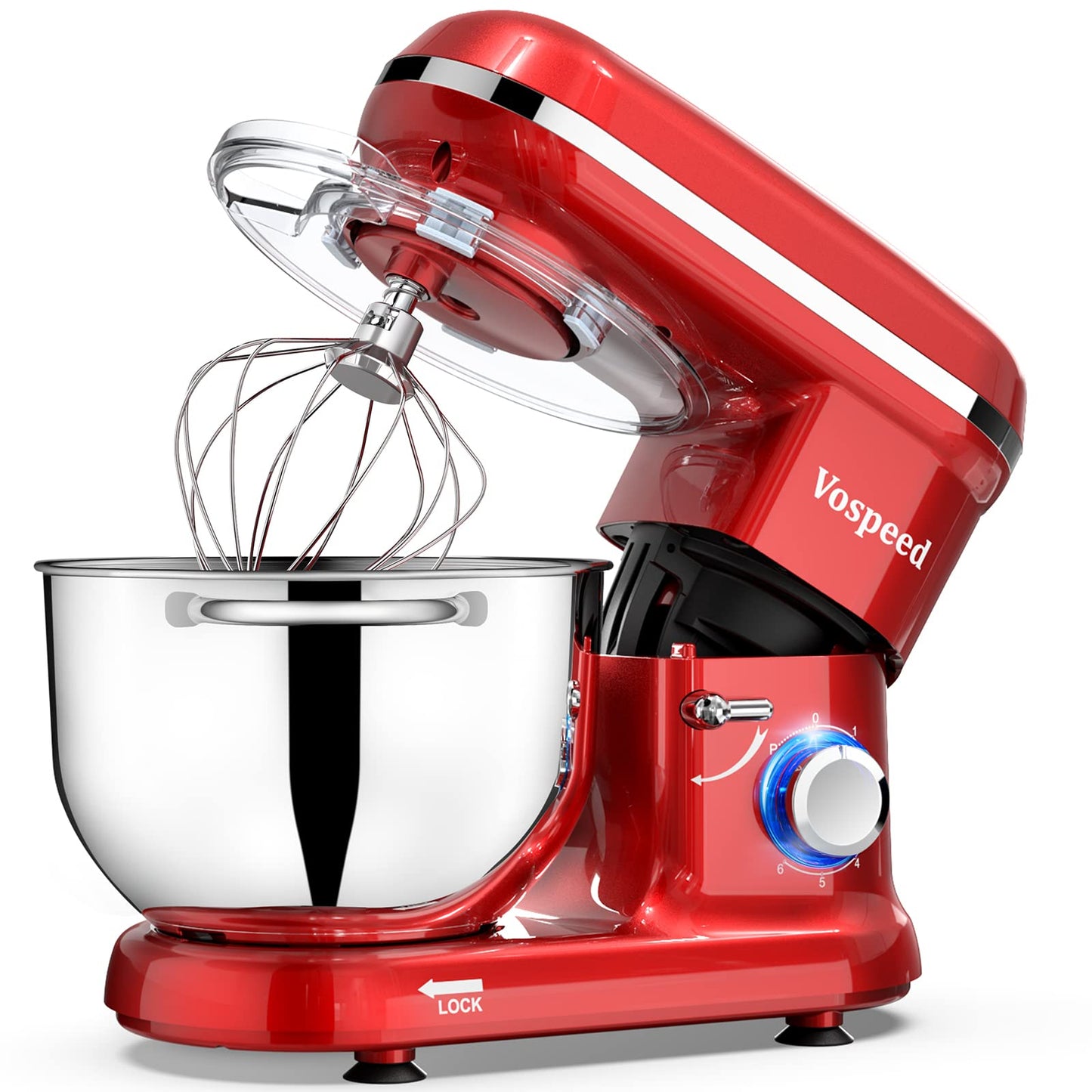 Stand Mixer, Vospeed Food Mixer Dough Blender, 6.2L Electric Cake Mixer with Bowl, Beater, Hook, Whisk, Egg Separator & Silicone Spatula, Dishwasher