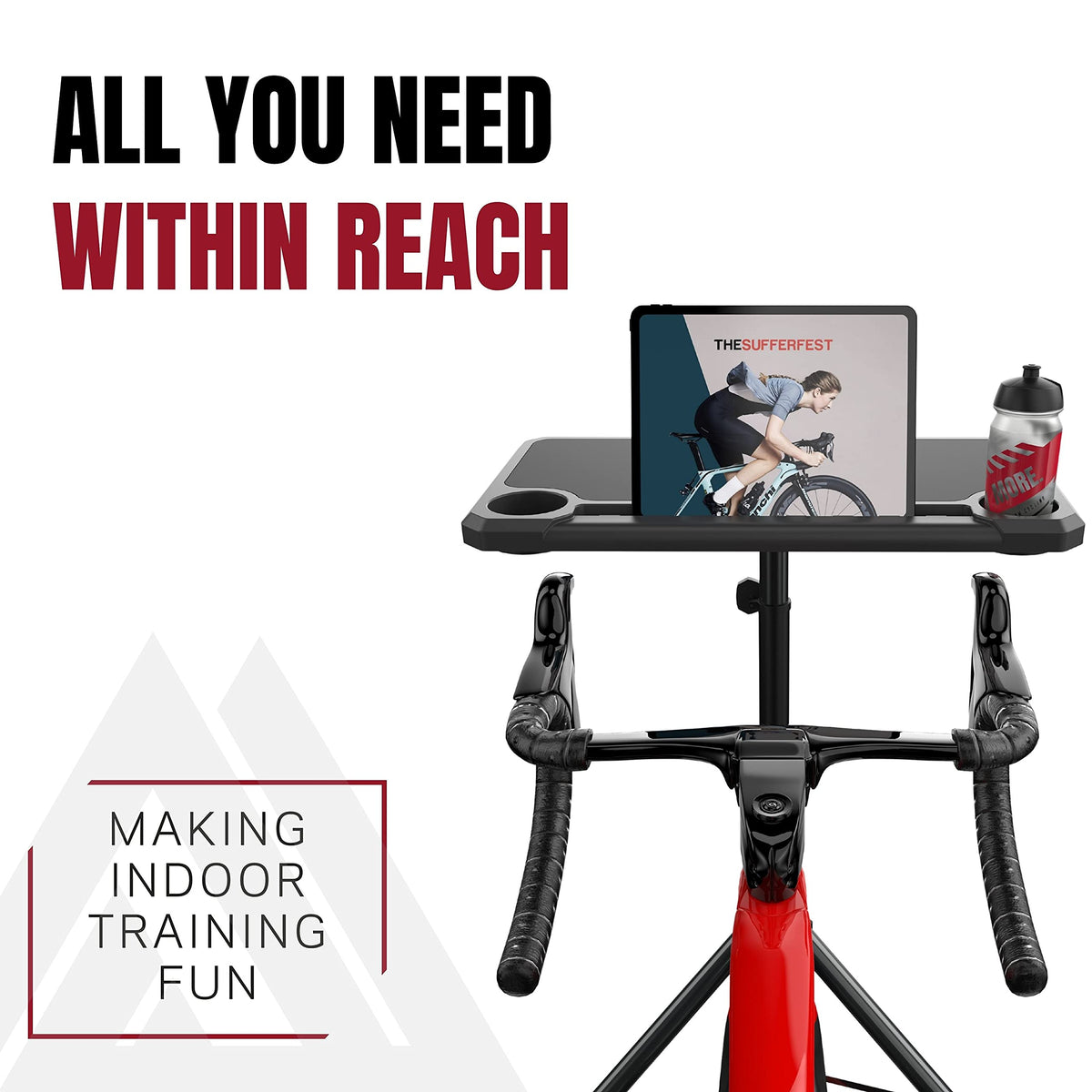 KOM Cycling Indoor Media Display Desk Stand for Indoor Cycling- Perfect for displaying Zwift, Trainer Road, and Wahoo Suf Portable Tripod Bike Desk