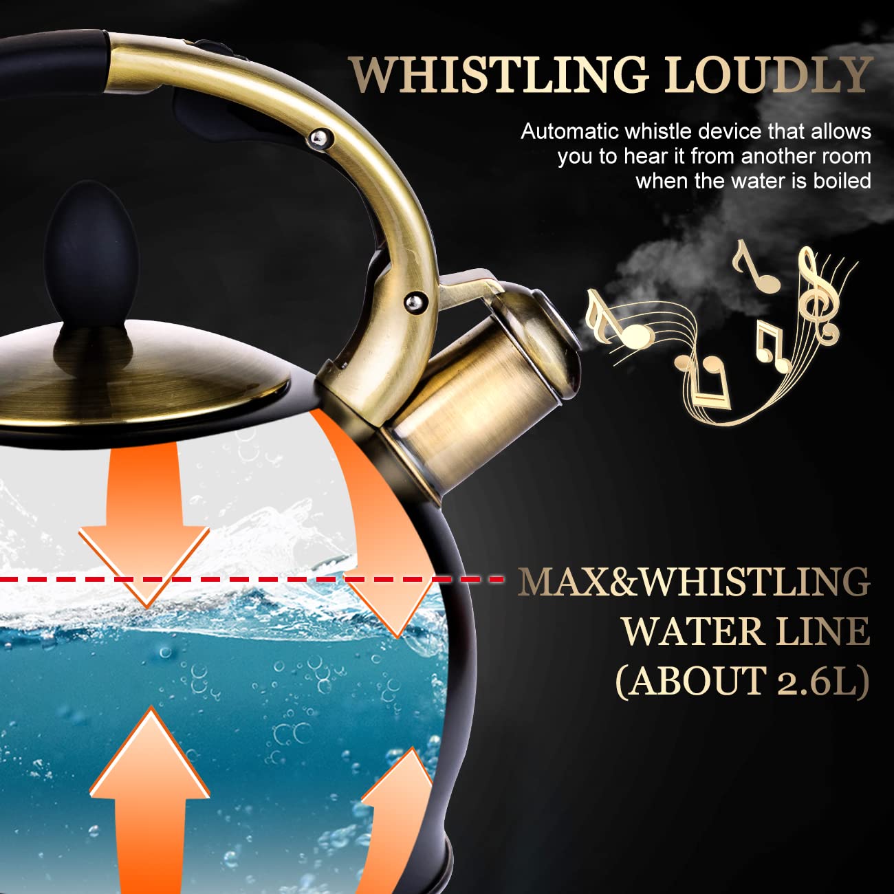 SUSTEAS Stove Top Whistling Tea Kettle-Surgical Stainless Steel Teakettle Teapot with Cool Touch Ergonomic Handle, with 1 Silicone Pinch Mitt