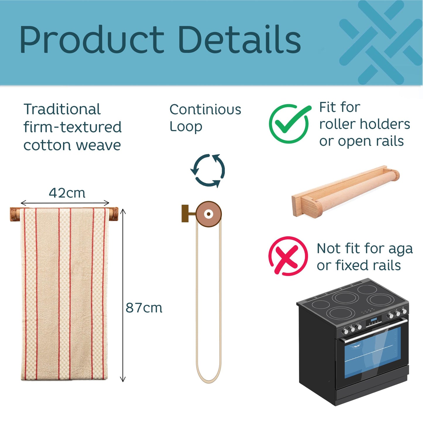 aztex Traditional 100% Cotton Roller Towels - Blue Stripe
