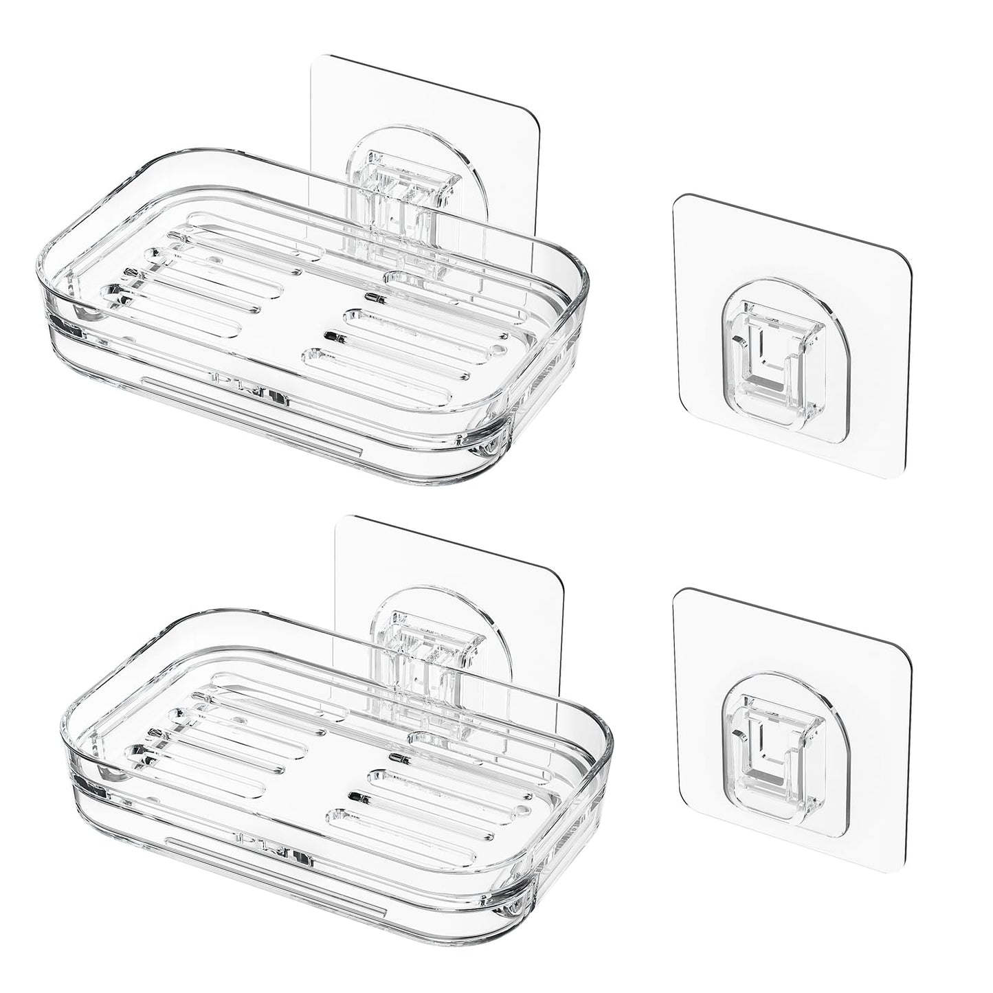 Bar Soap Dish 2 Pack,Self Draining Soap Holder for Shower,Wall Mounted Soap Saver with Strong Adhesive