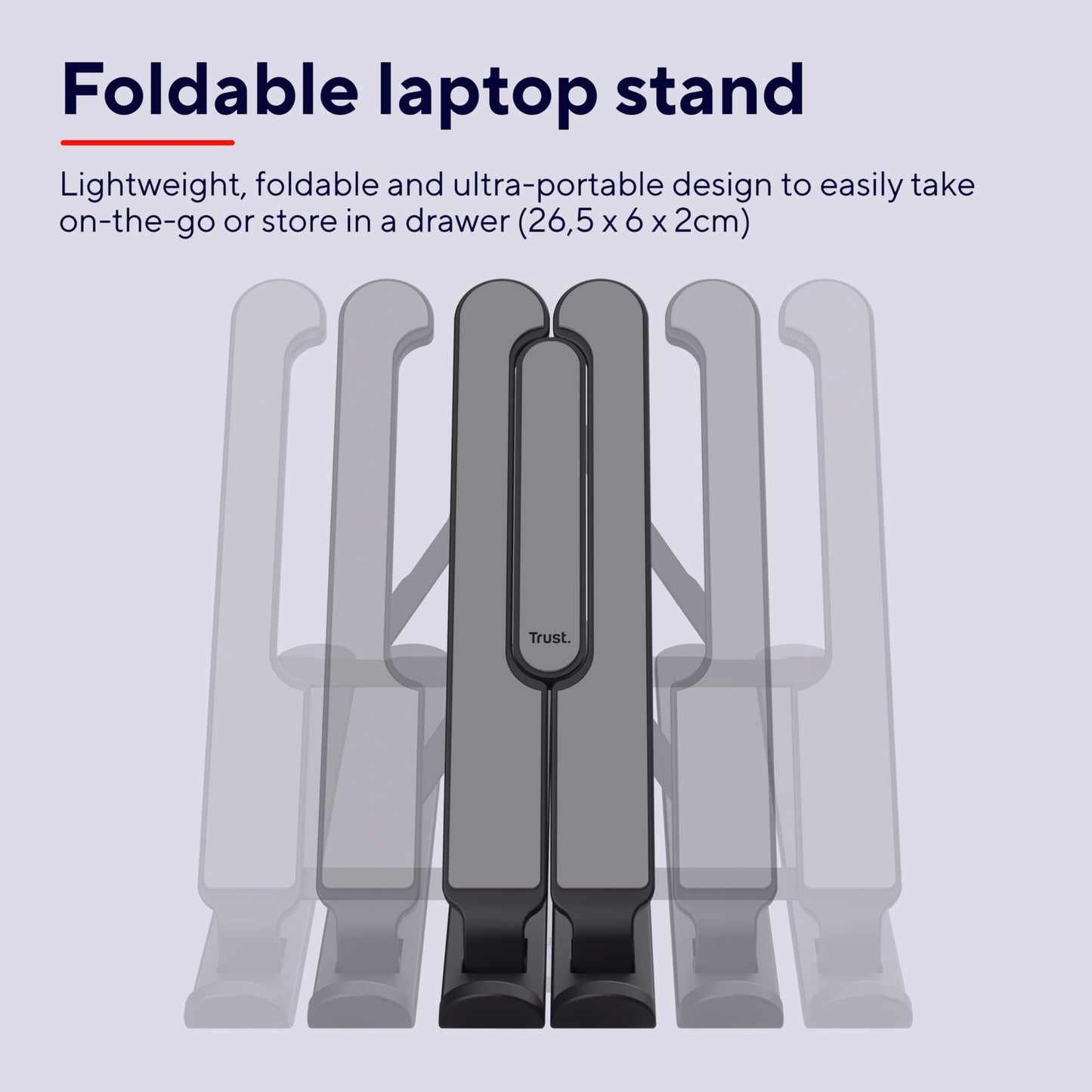 Trust Primo Portable Laptop Stand for Desk, 16” Foldable Laptop Riser, Grey