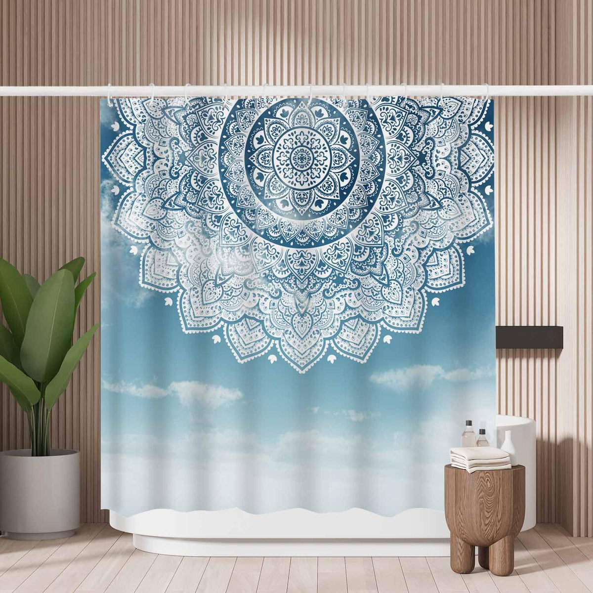 Woutay Shower Curtain Water Repellant Fabric Abstract Mandala Watercolor,Mould Proof Resistant,Polyester,with 12 Plastic Hooks