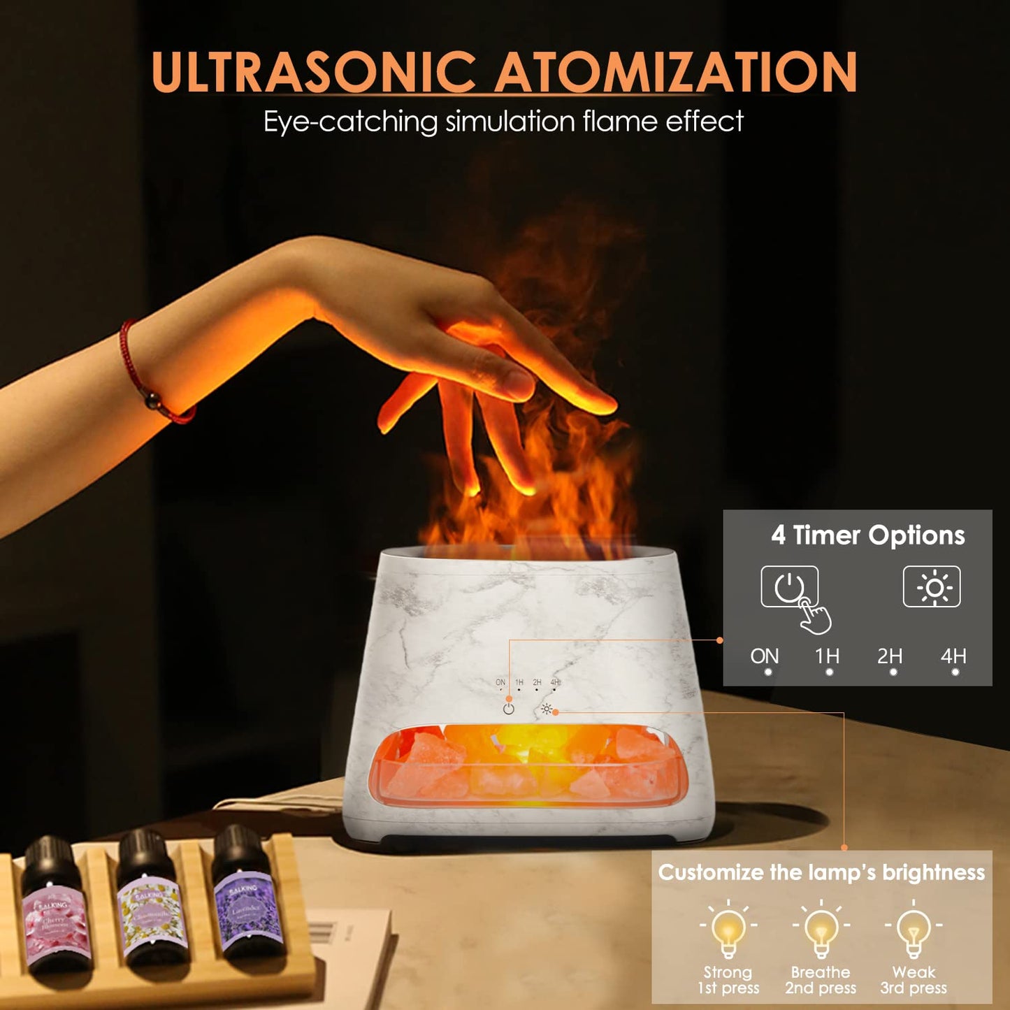 SALKING 2-in-1 Ultrasonic Essential Oil Diffuser & Himalayan Salt Lamp, Aromatherapy Diffuser Cool Mist Humidifier with 3 Brightness, Salt Therapy