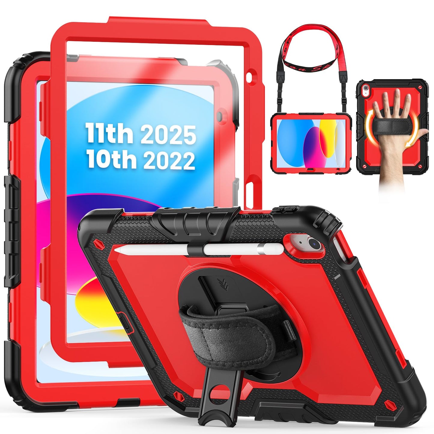 SEYMCY Case for iPad (A16) 11th/10th Generation 2025 (11 inch)/2022 (10.9 inch), Full-body Shockproof with Screen Protector, 360? Rotating Stand &