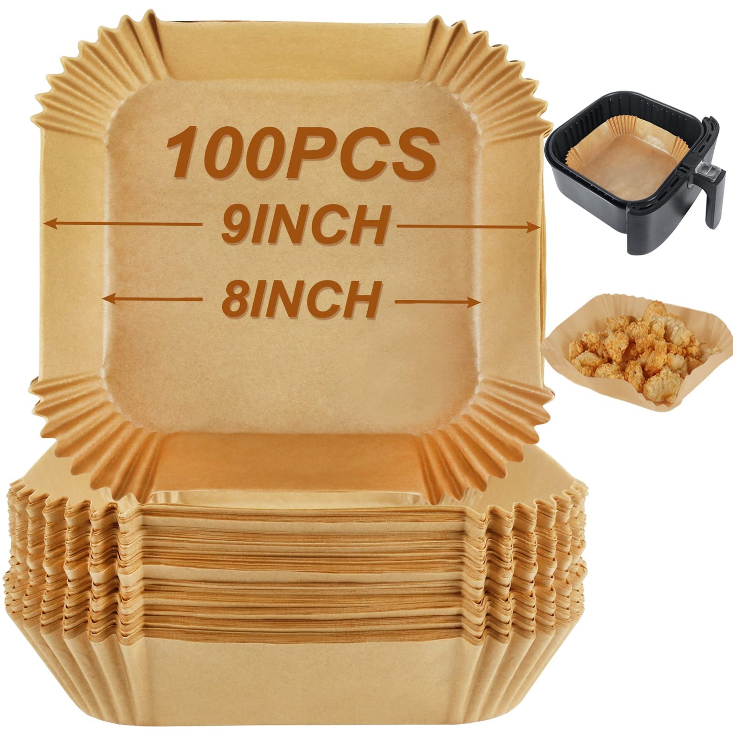 BYKITCHEN 100pcs Air Fryer Paper, 7.9 Inch Large Air Fryer Liner Disposable, Airfryer Accessories, Parchment Paper for Air Fryer, Compatible with