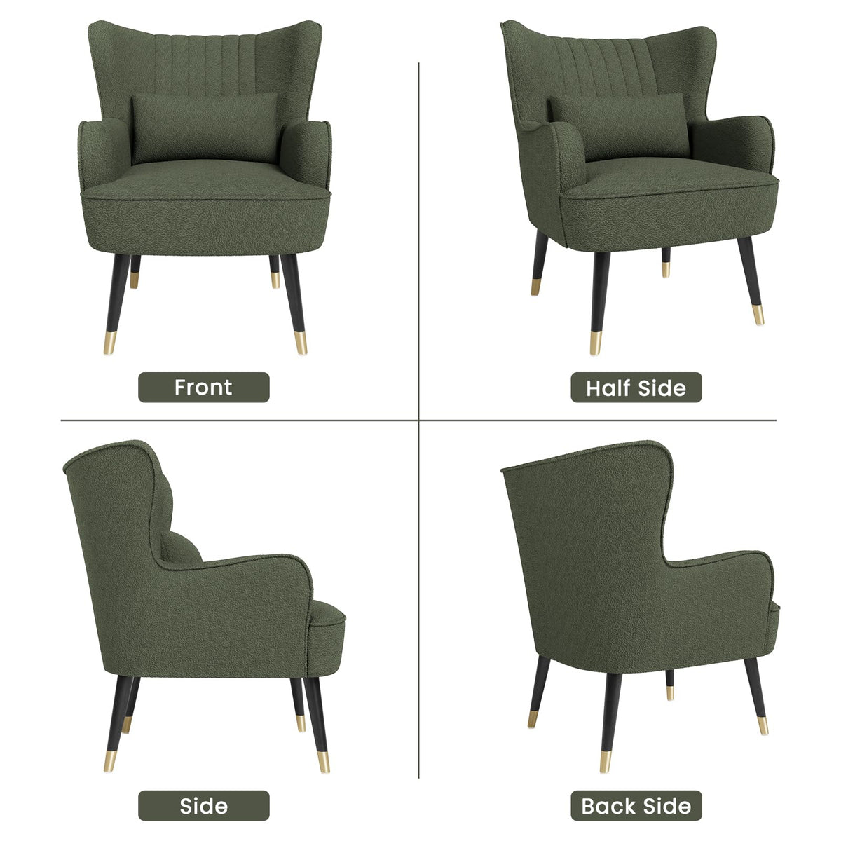 Vesgantti Teddy Accent Chair with Lumbar Pillow, Wing Back Large Armchair