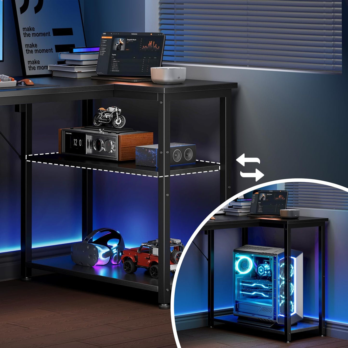 Coleshome L Shaped Gaming Desk for Small Space, 120x70 cm Black