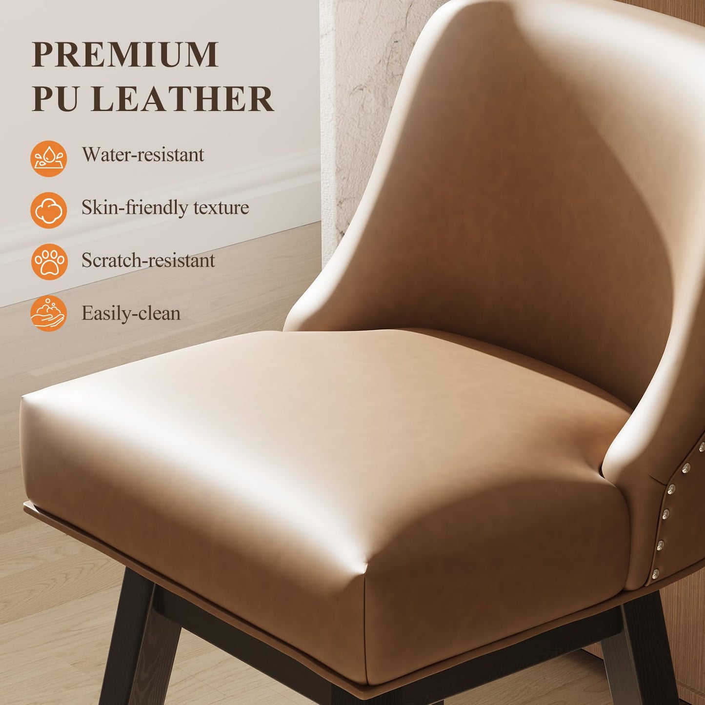 Bar Stools Set of 4, 360° Swivel Upholstered Counter Stools with Back, Wooden Frame Kitchen Bar Chairs with Nailhead Trim
