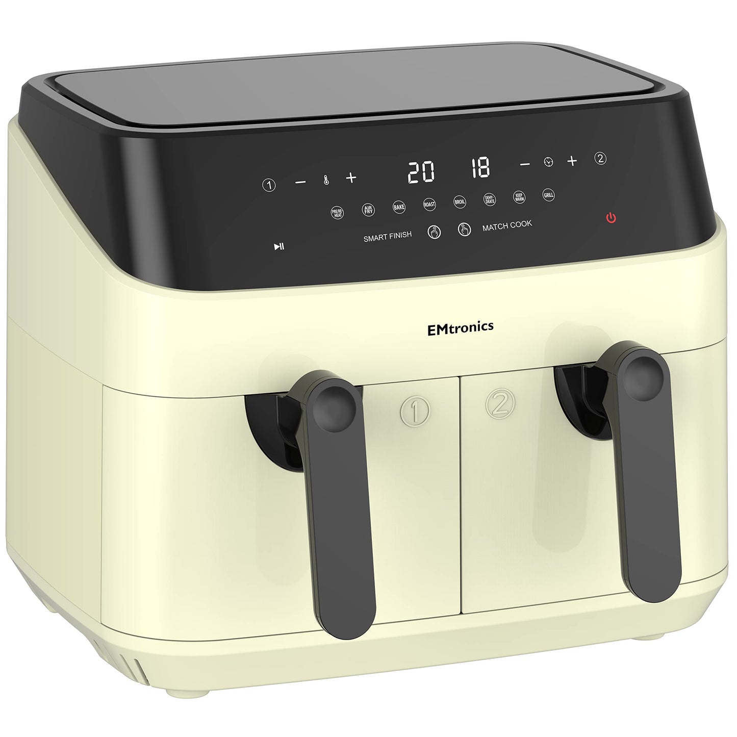 EMtronics EMAFDD9LCR Dual Air Fryer Extra Large Family Size Double XL 9 Litre with 8 Adjustable Pre-Set Menus for Oil Free & Low Fat Healthy Cooking,