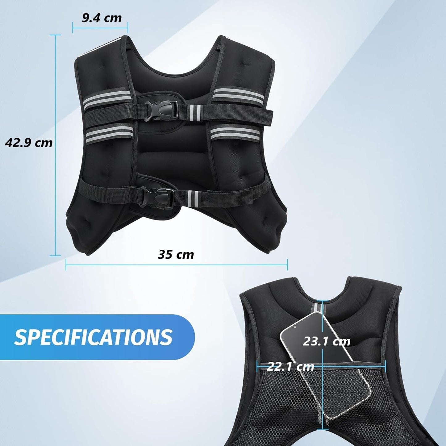ZELUS Weighted Vest, 9kg Weight Vest with Reflective Stripe for Workout, Strength Training, Running, Fitness, Muscle Building, Weight Loss,