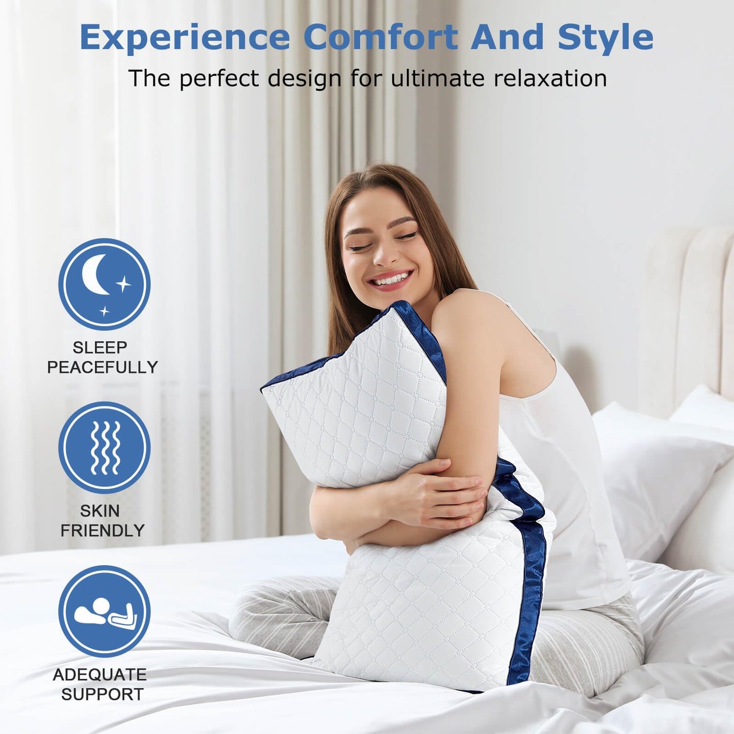 Slybear Pillows 2 Pack, Hotel Quality Bed Pillows with Down Alternative for Neck and Shoulder Pain, Supportive Hypoallergenic Skin-friendly Standard